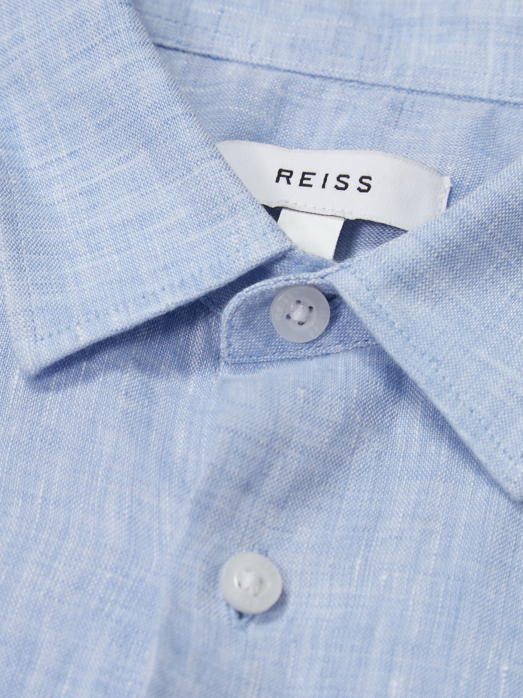 3-9 yrs Short Sleeve Linen Shirt in Soft Blue - Image 7 of 7
