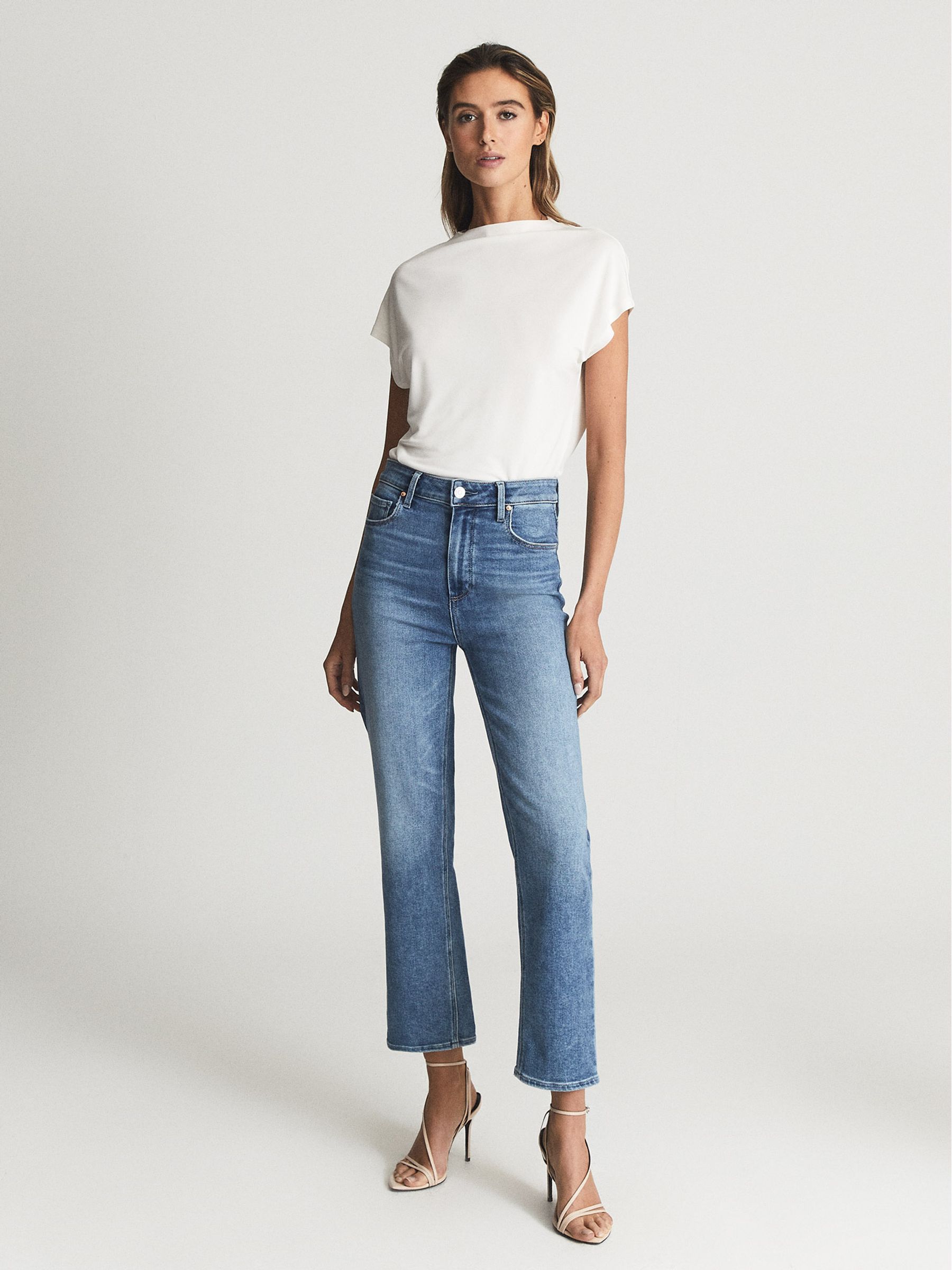 PAIGE Skinny Crop Jeans in Mid Blue - Image 1 of 7
