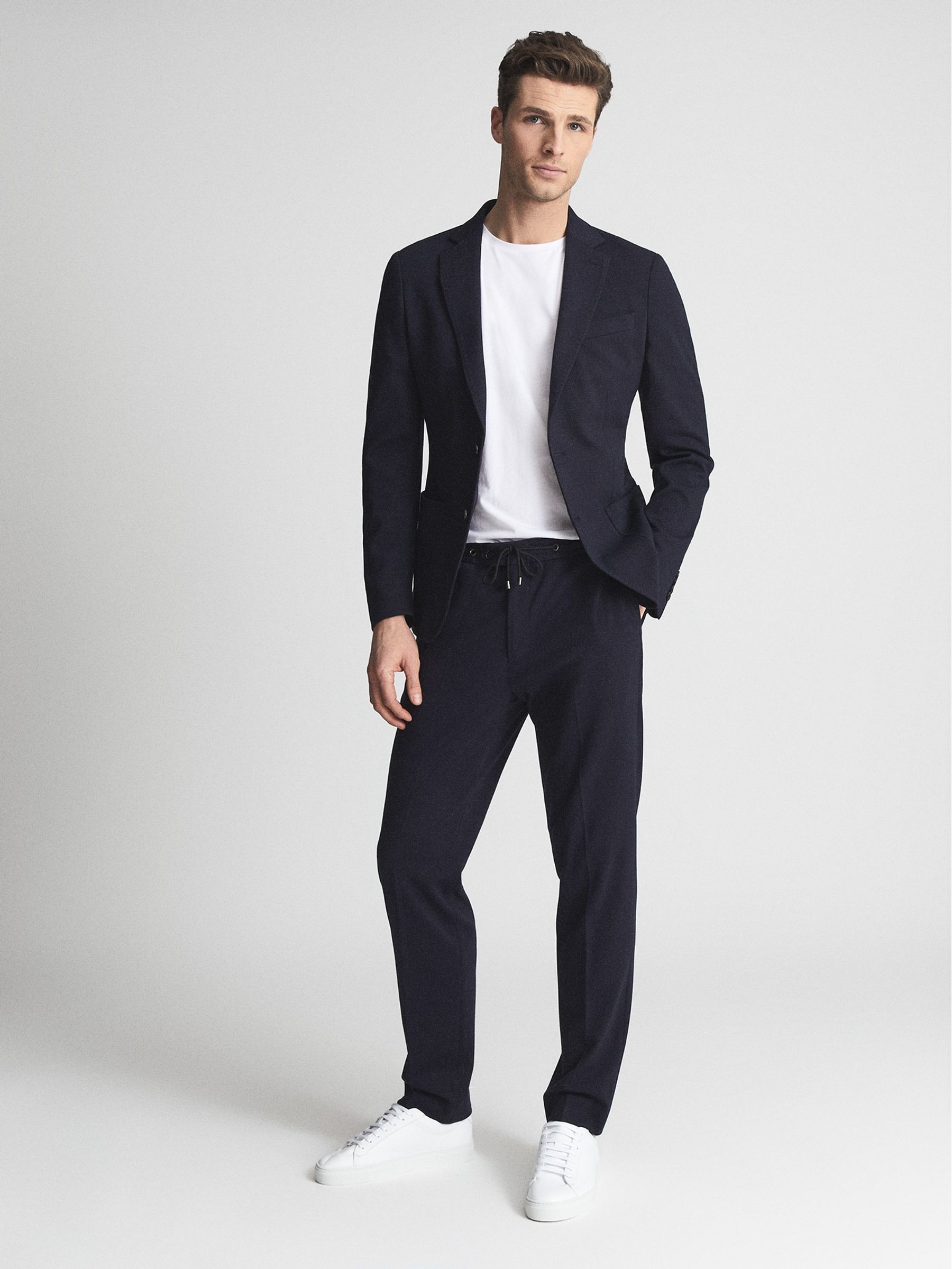 Slim Fit Jersey-Stretch Blazer in Navy - Image 1 of 6