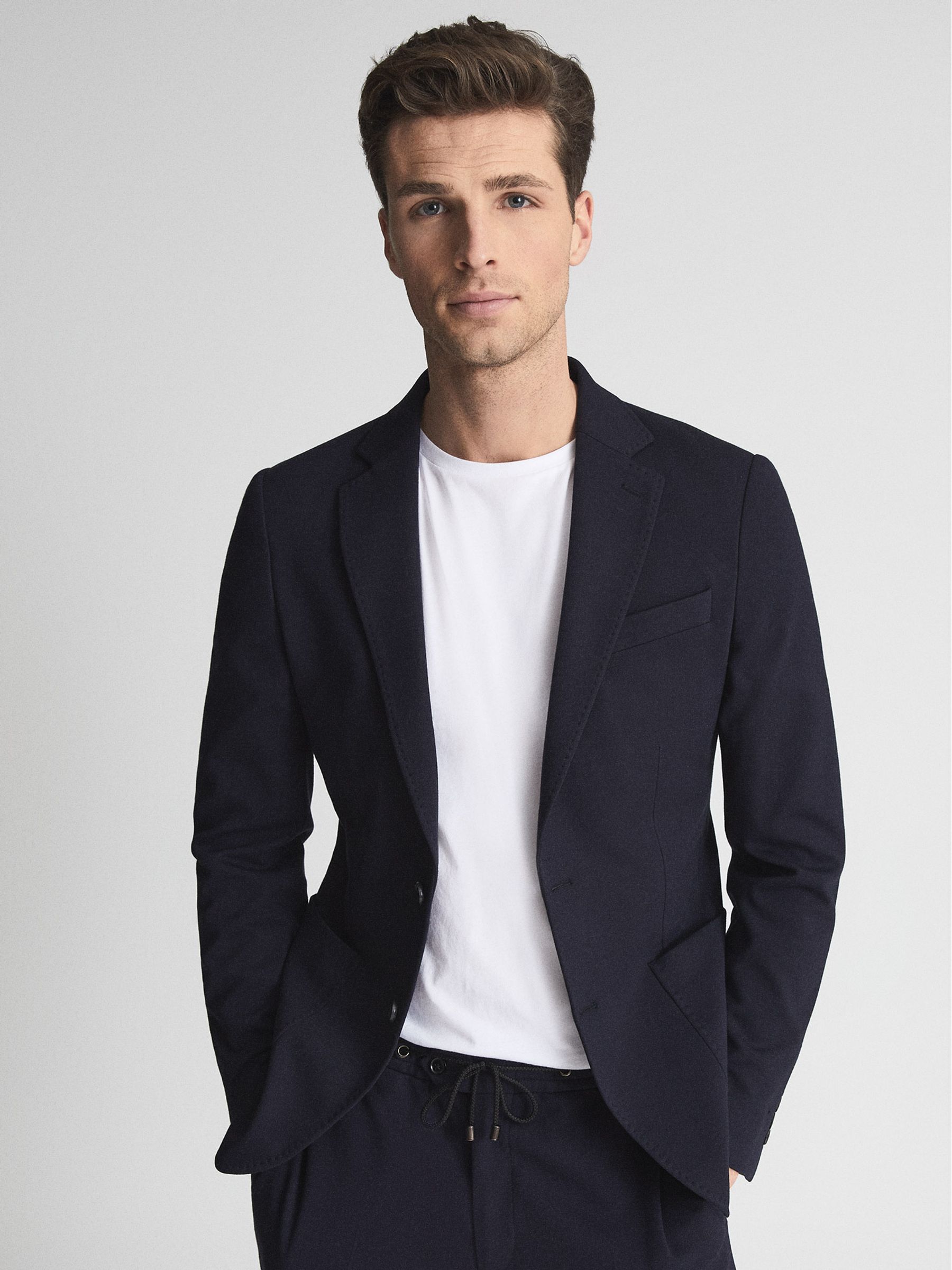 Slim Fit Jersey-Stretch Blazer in Navy - Image 3 of 6