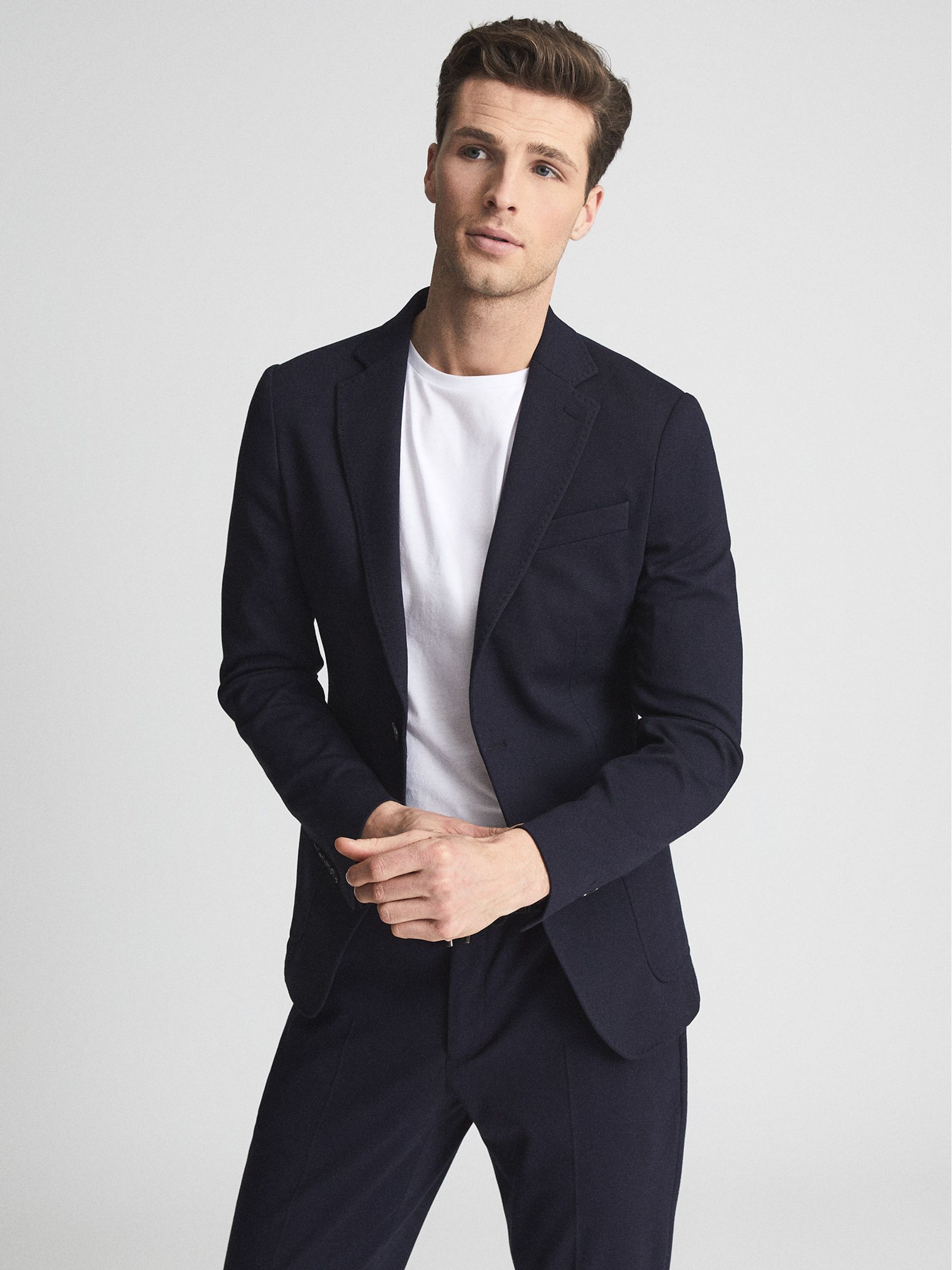 Slim Fit Jersey-Stretch Blazer in Navy - Image 4 of 6