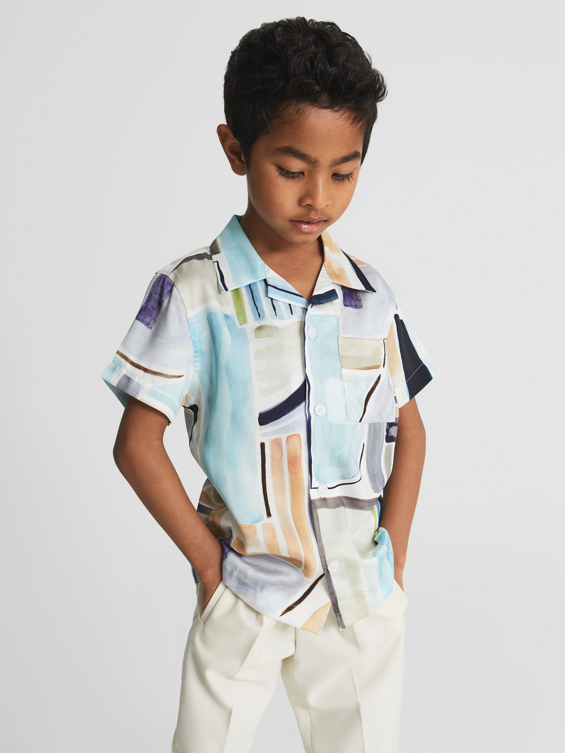 Cuban Collar Painted Print Shirt in Multi - Image 1 of 8