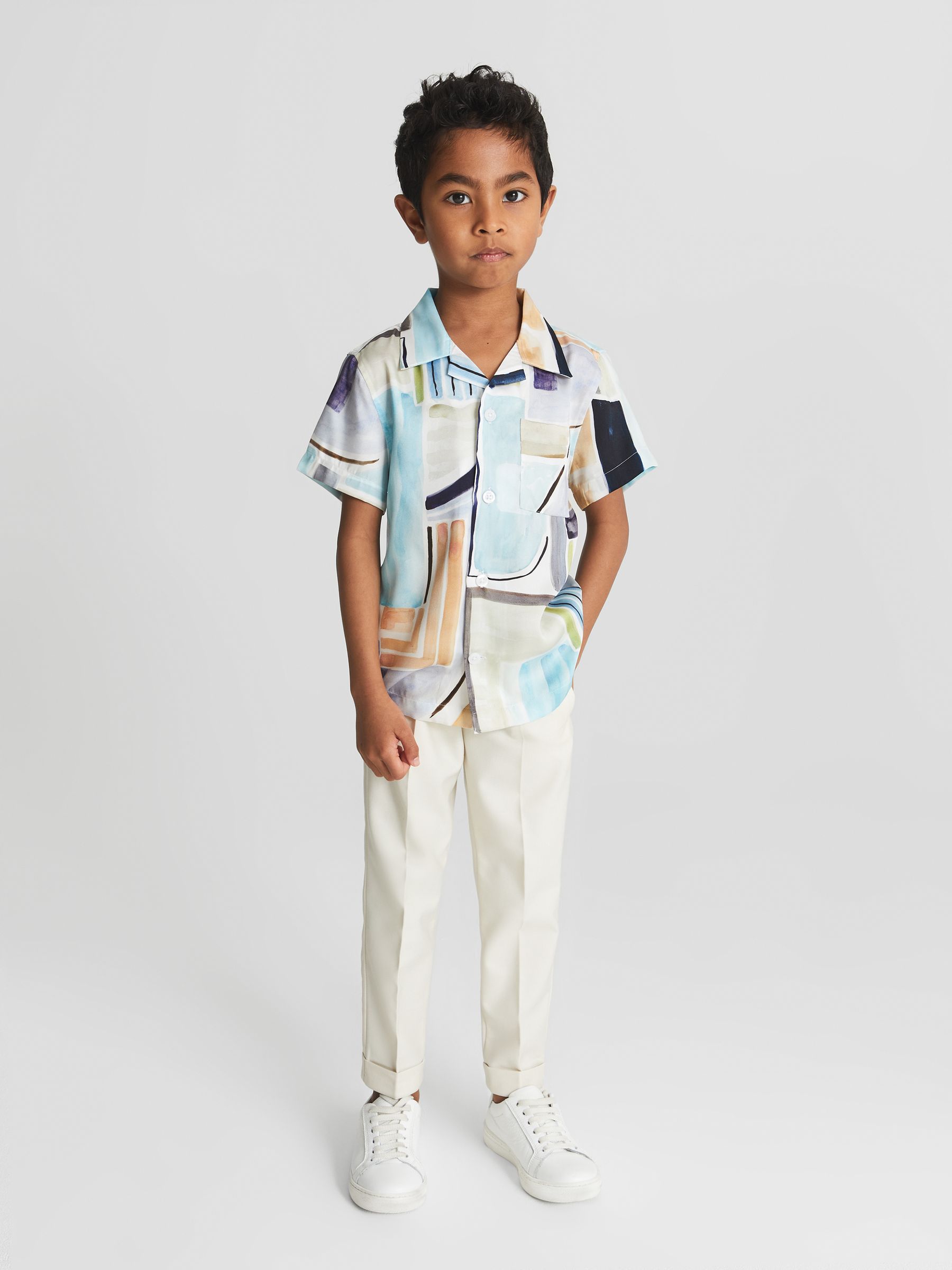 Cuban Collar Painted Print Shirt in Multi - Image 3 of 8