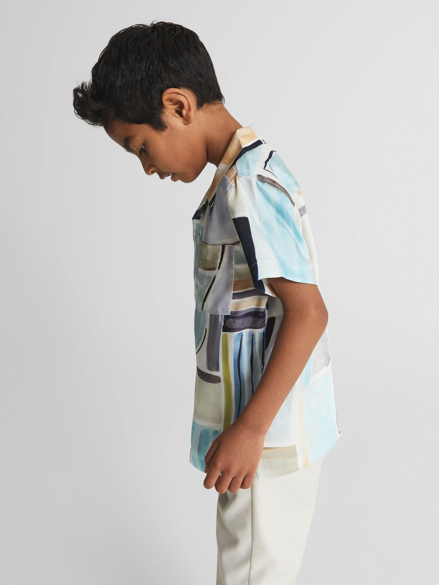 Cuban Collar Painted Print Shirt in Multi - Image 6 of 8