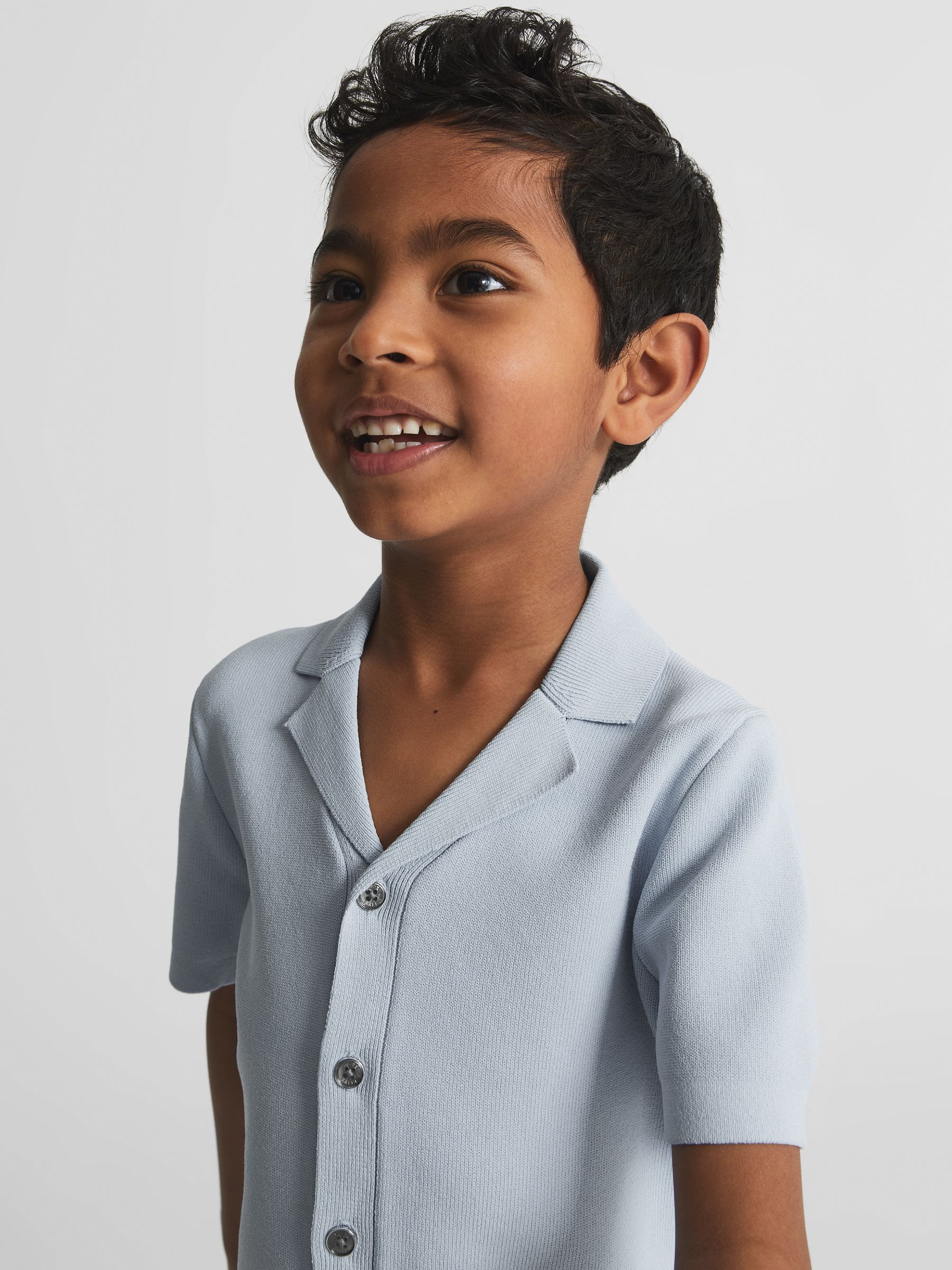 Cuban Collar Stretch Shirt in Soft Blue - Image 1 of 6