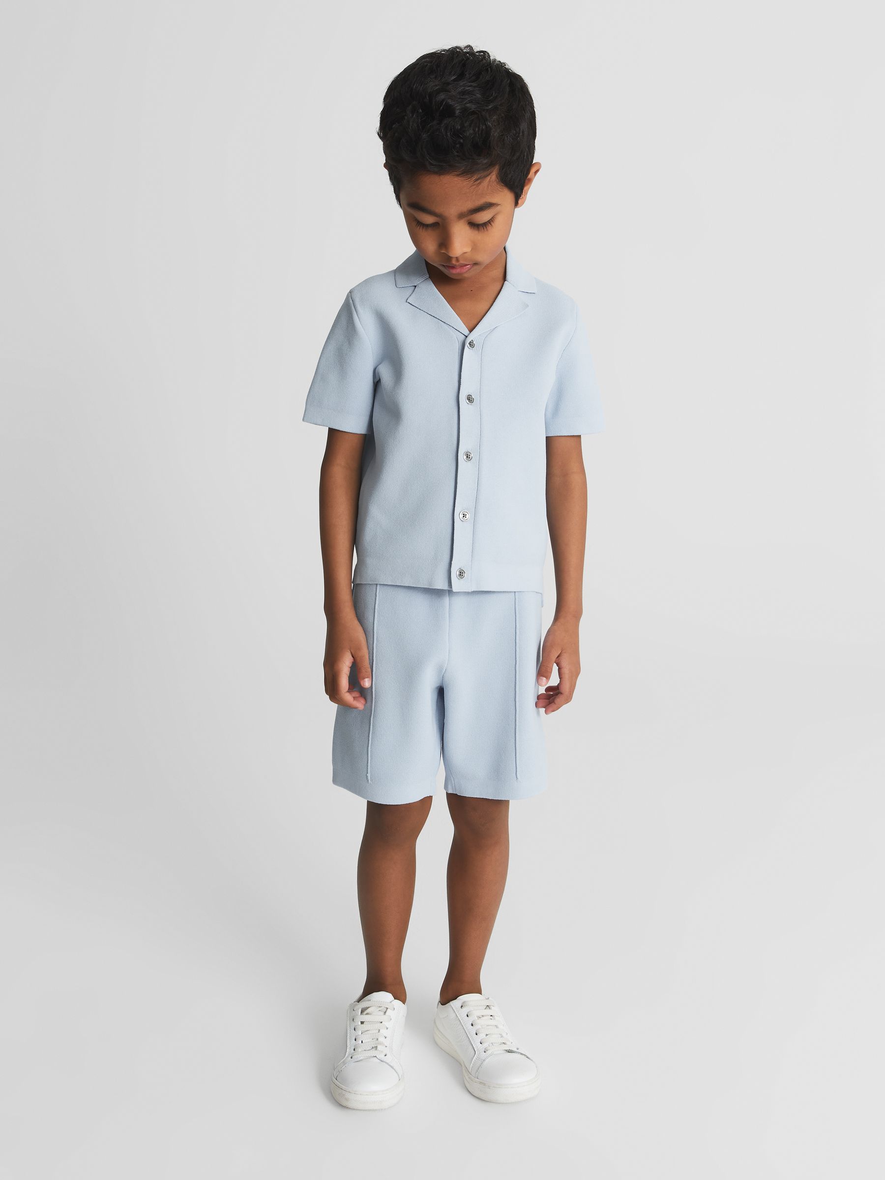 Cuban Collar Stretch Shirt in Soft Blue - Image 3 of 6