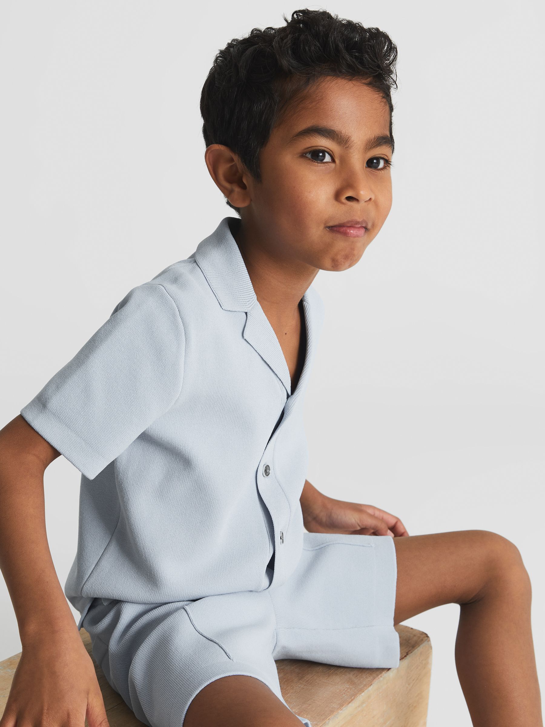 Cuban Collar Stretch Shirt in Soft Blue - Image 4 of 6