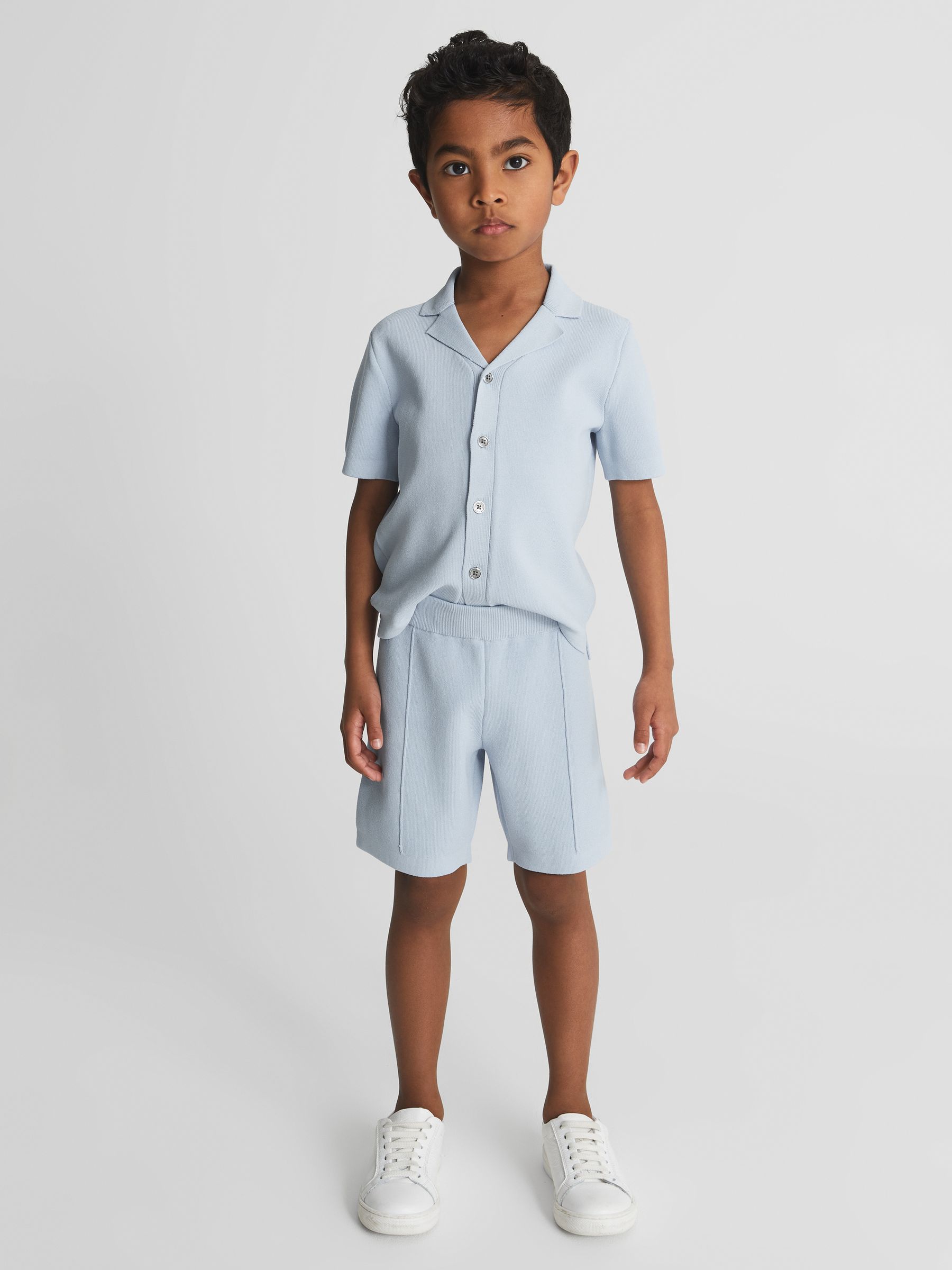 Jogger Style Stretch Shorts in Soft Blue - Image 1 of 5