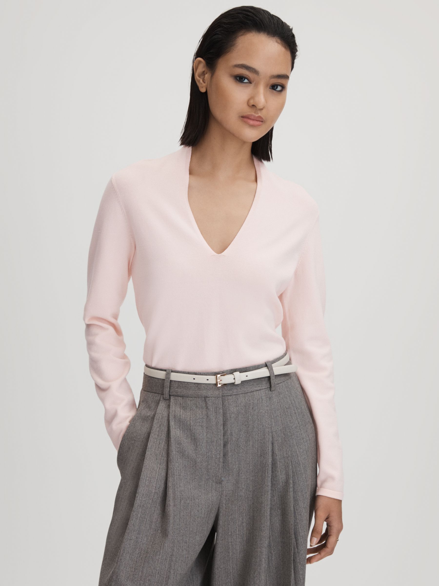 Ruche Half-Funnel Neck Top in Light Pink - Image 1 of 5