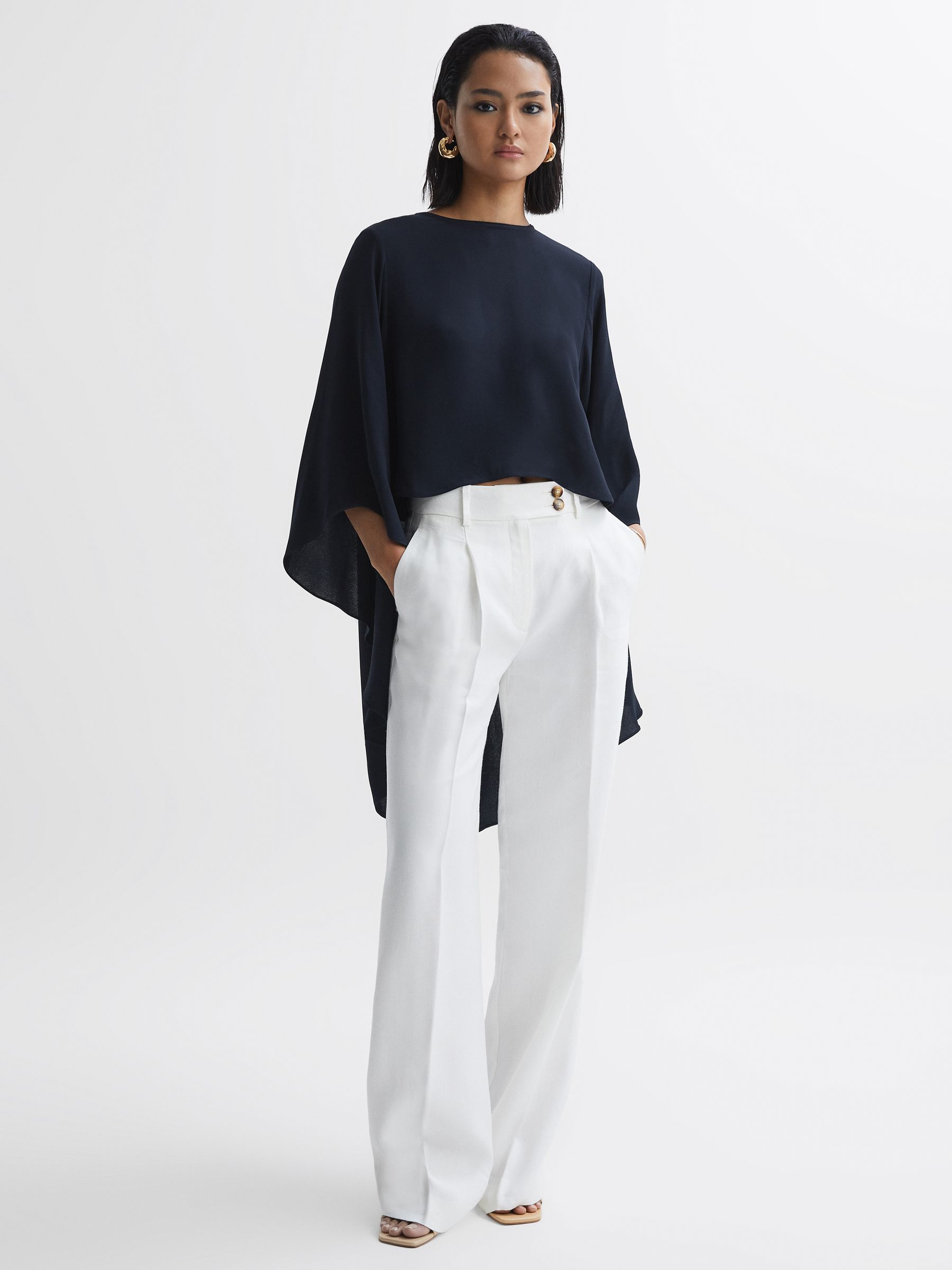 Cape Crew Neck Blouse in Navy - Image 1 of 5