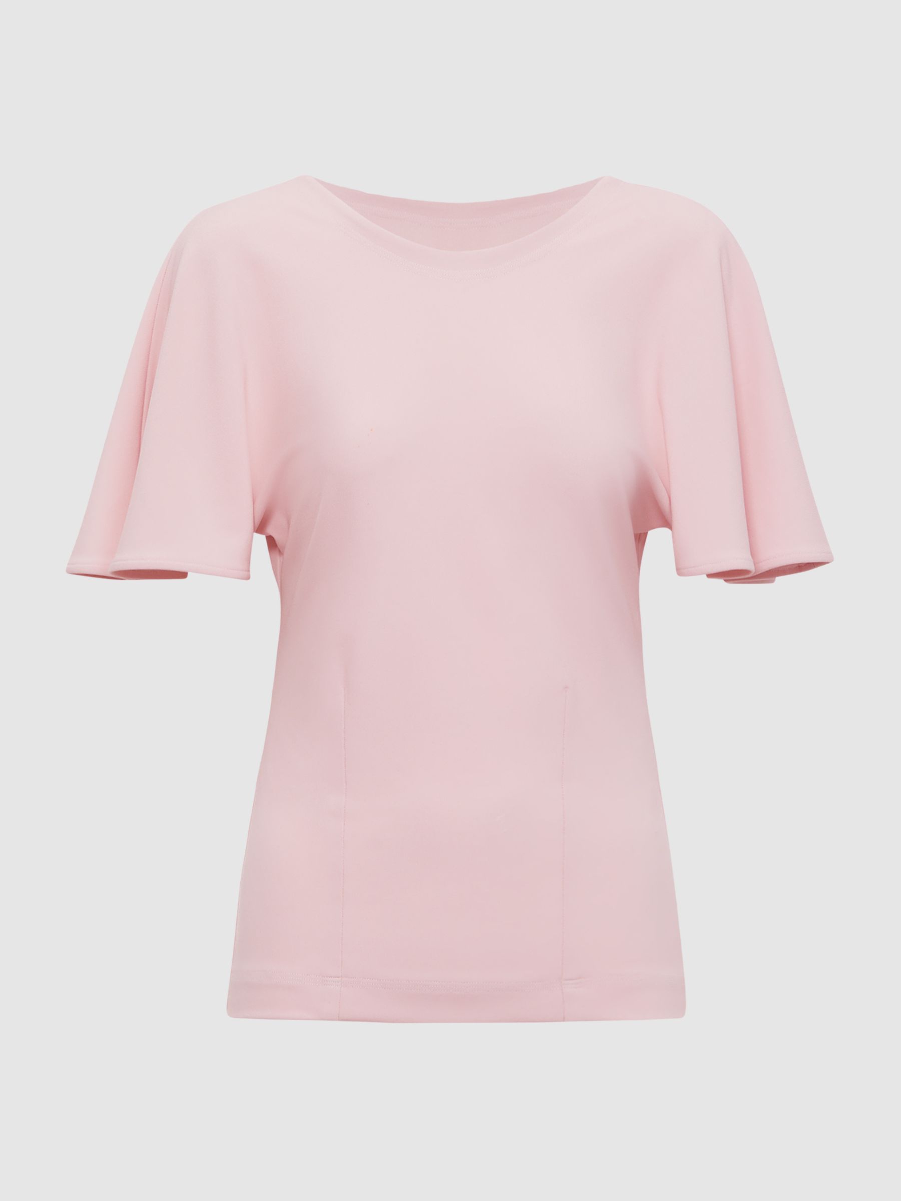 Fluid Sleeve Crepe T-Shirt in Light Pink - Image 2 of 4