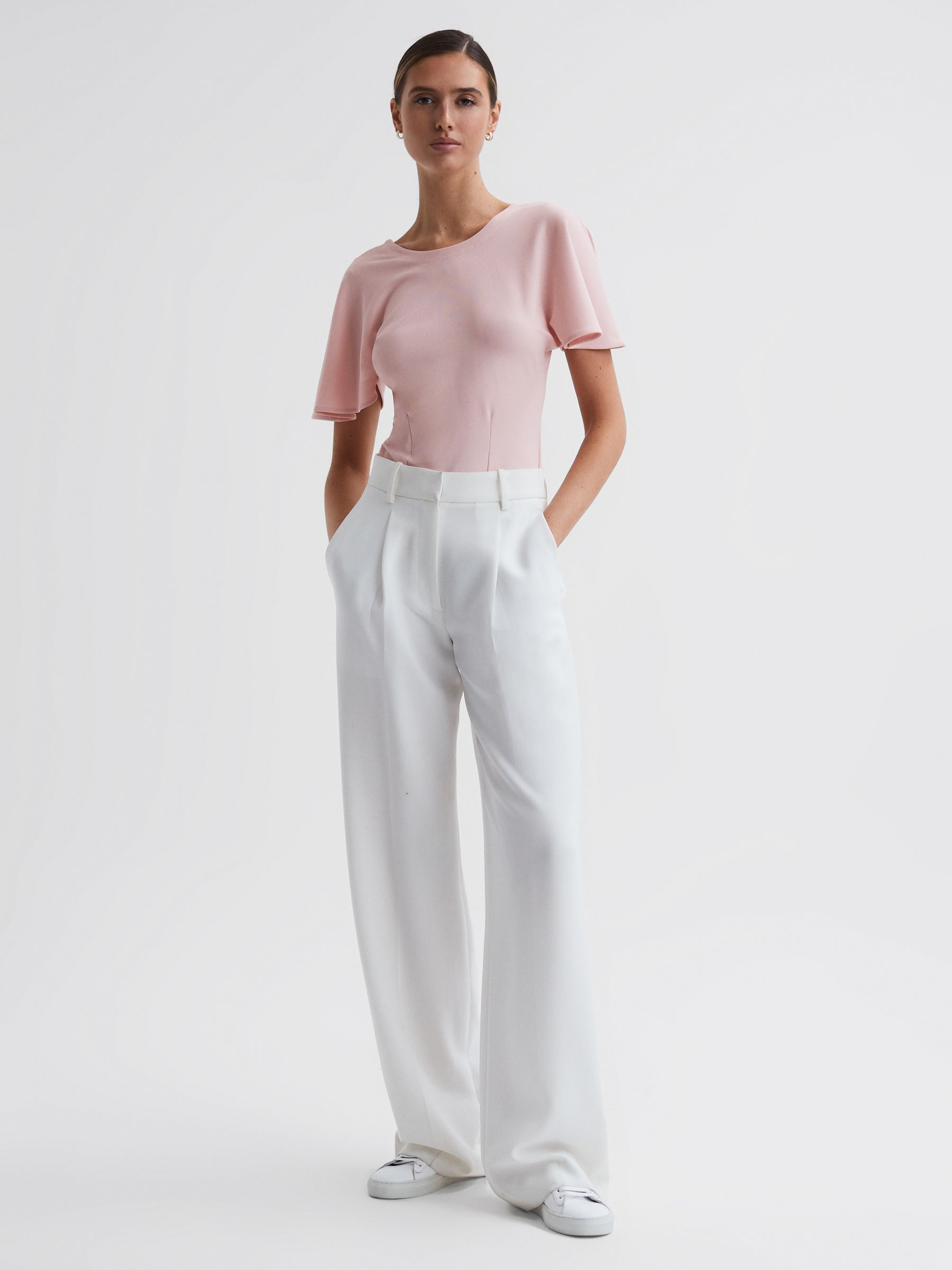 Fluid Sleeve Crepe T-Shirt in Light Pink - Image 3 of 4