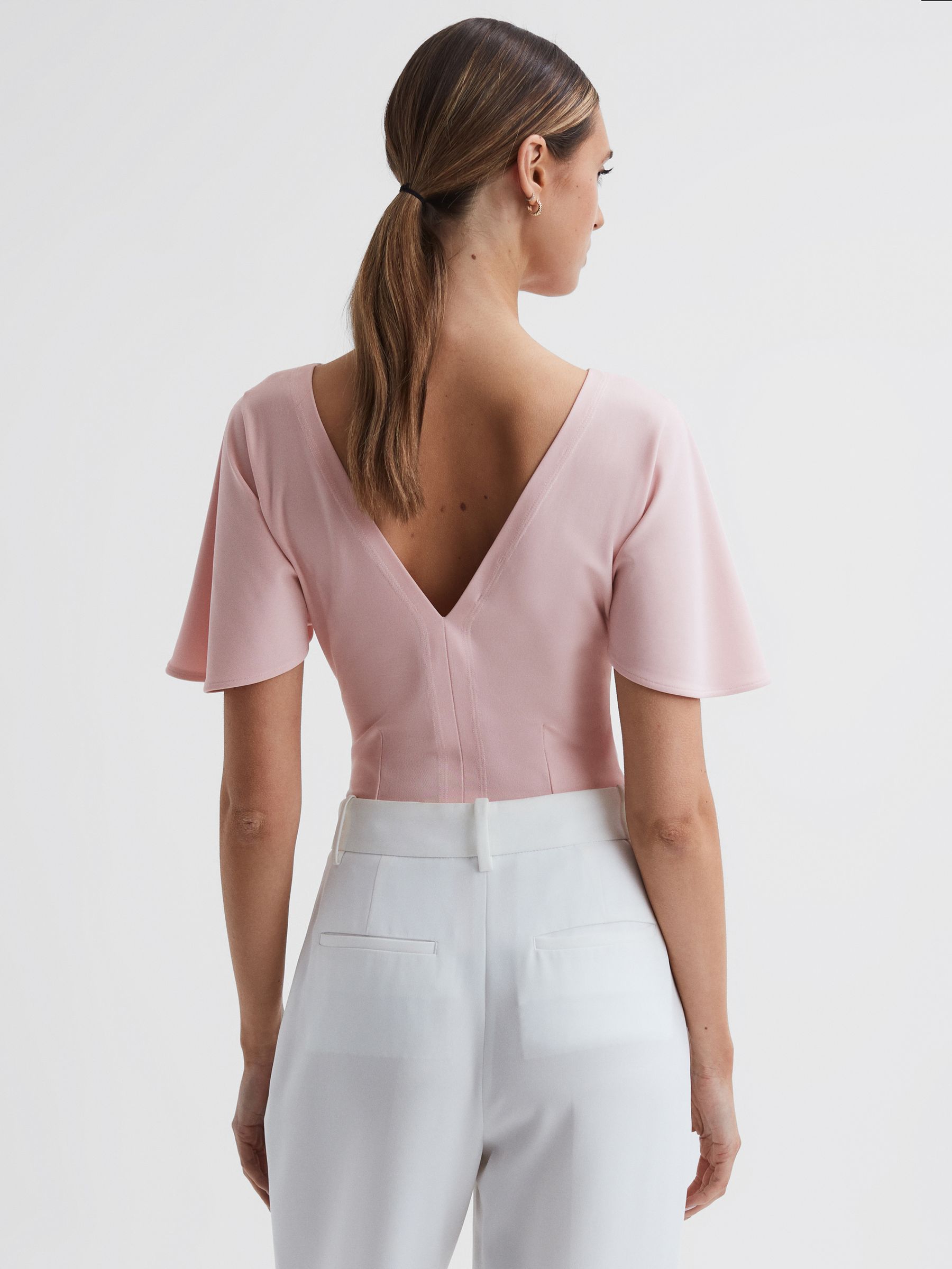 Fluid Sleeve Crepe T-Shirt in Light Pink - Image 4 of 4