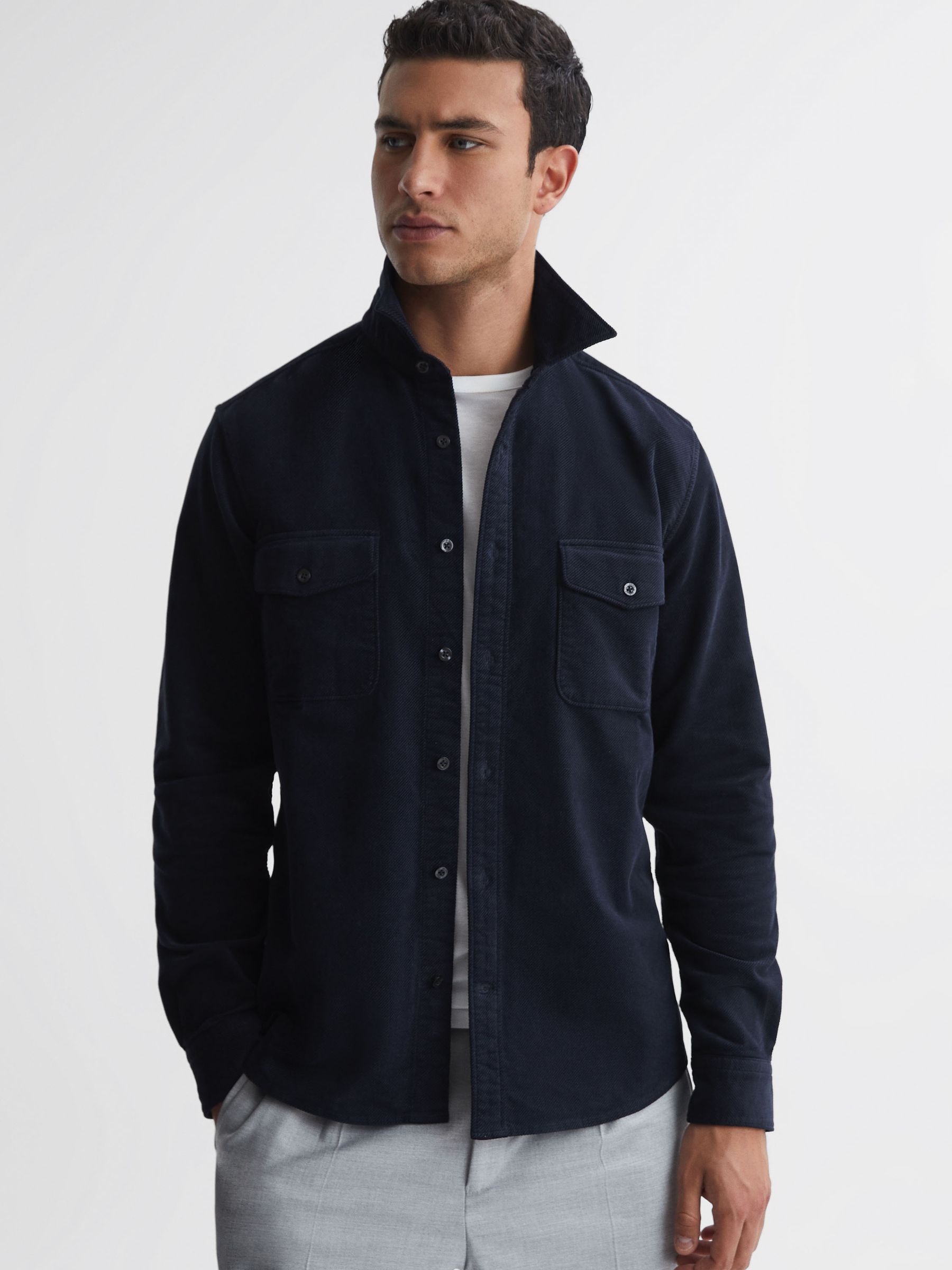Corduroy Twin Pocket Overshirt in Navy - Image 3 of 4