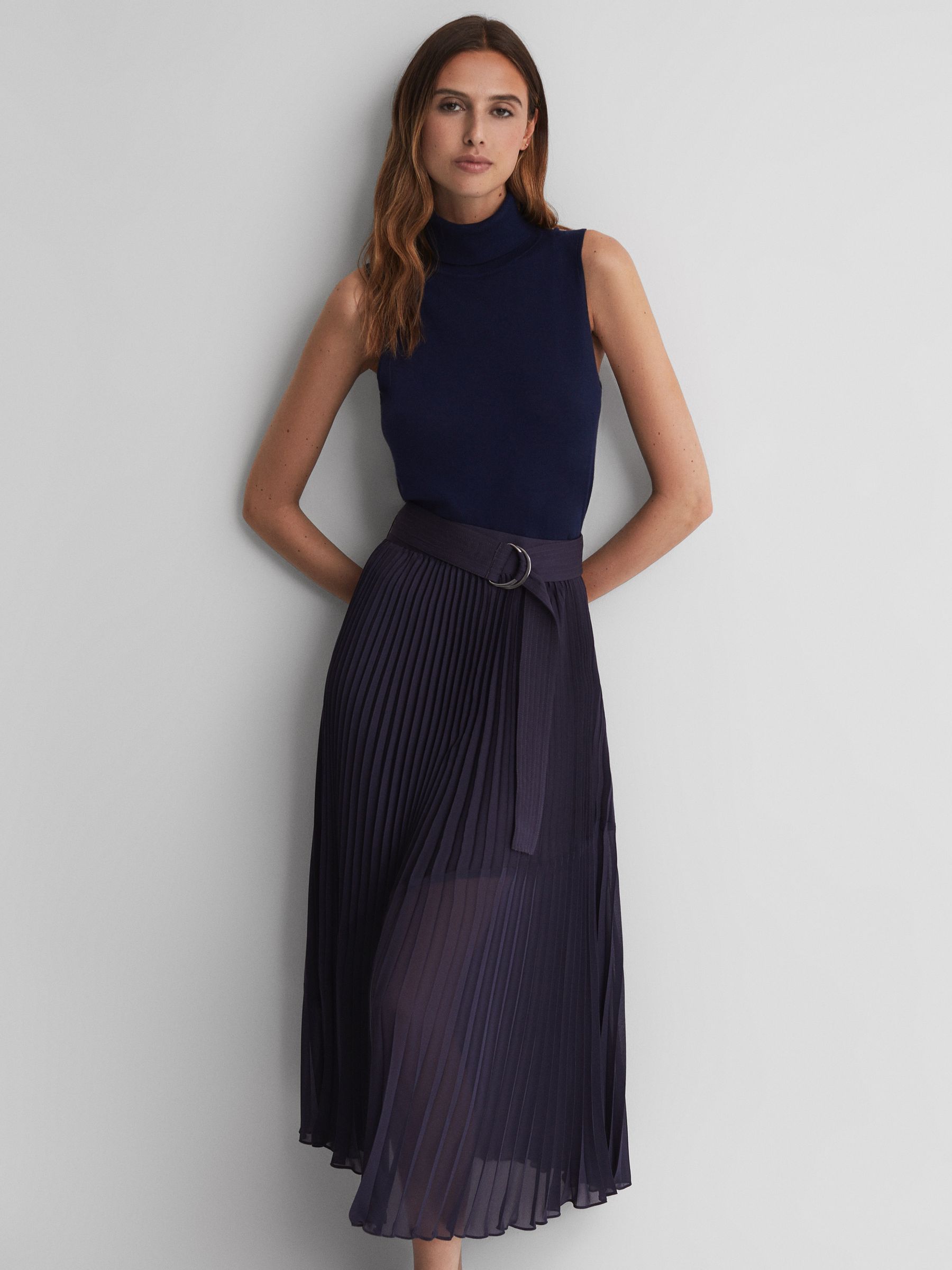 Pleated Midi Skirt in Grape - Image 1 of 5