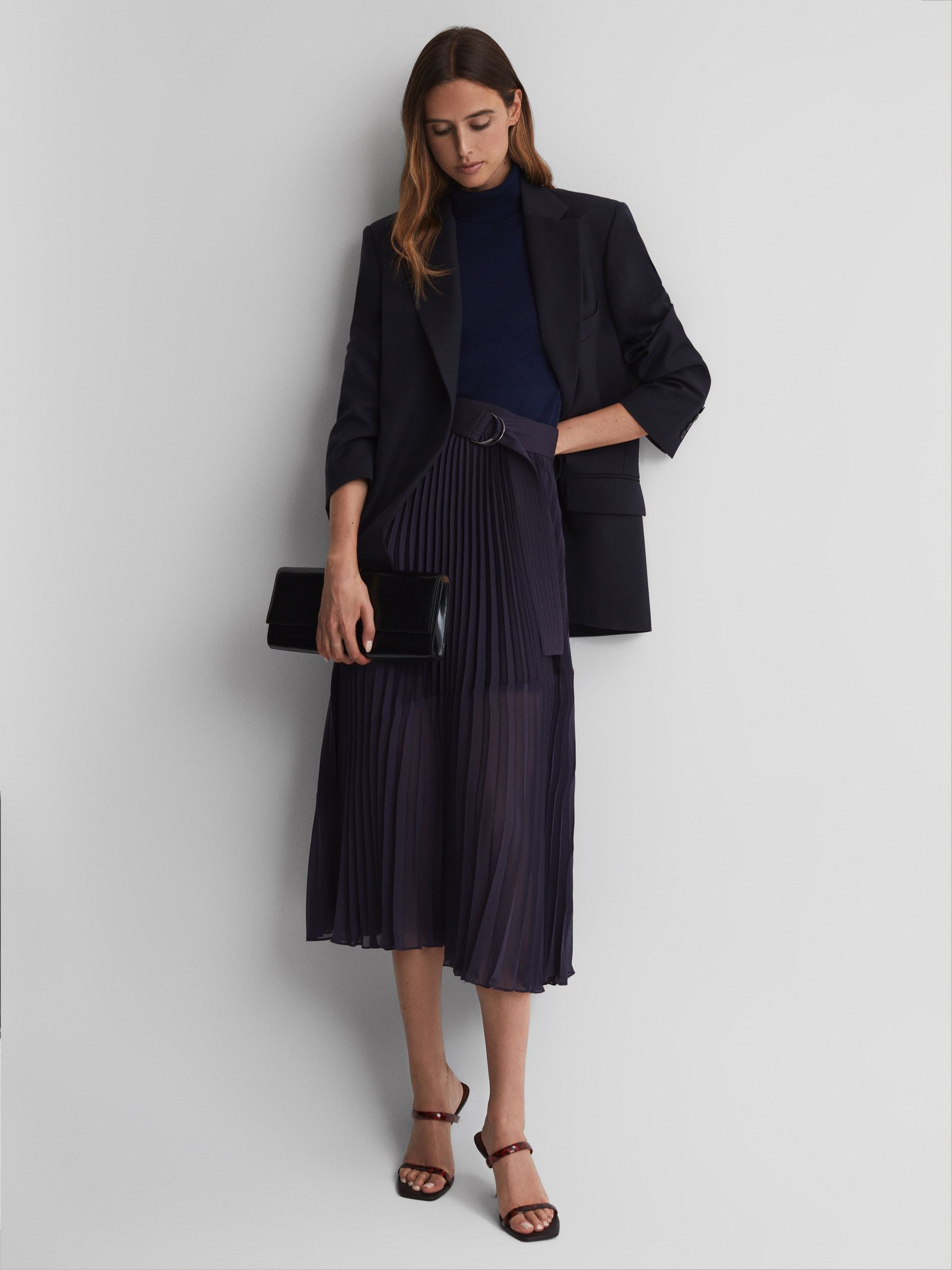 Pleated Midi Skirt in Grape - Image 3 of 5