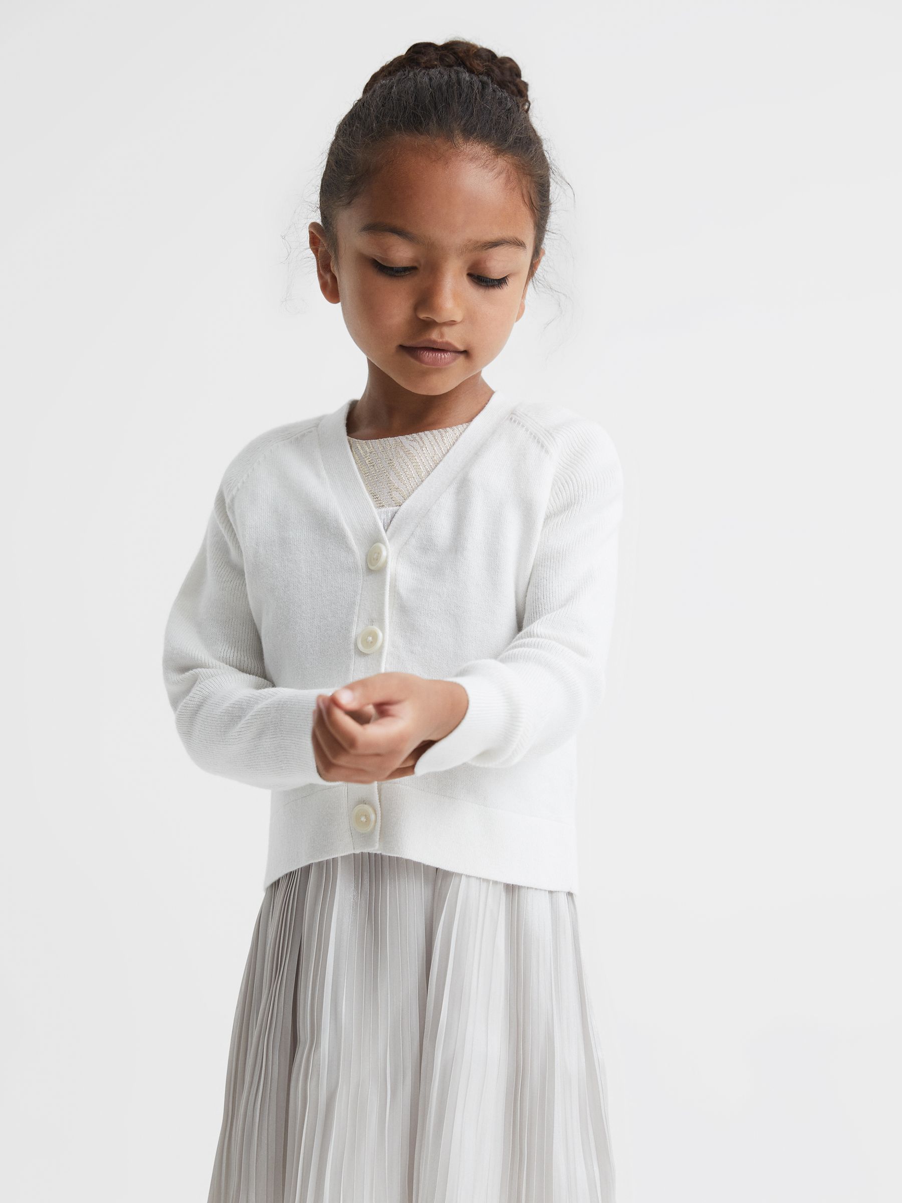 Cashmere Blend Cardigan in Ivory - Image 3 of 6