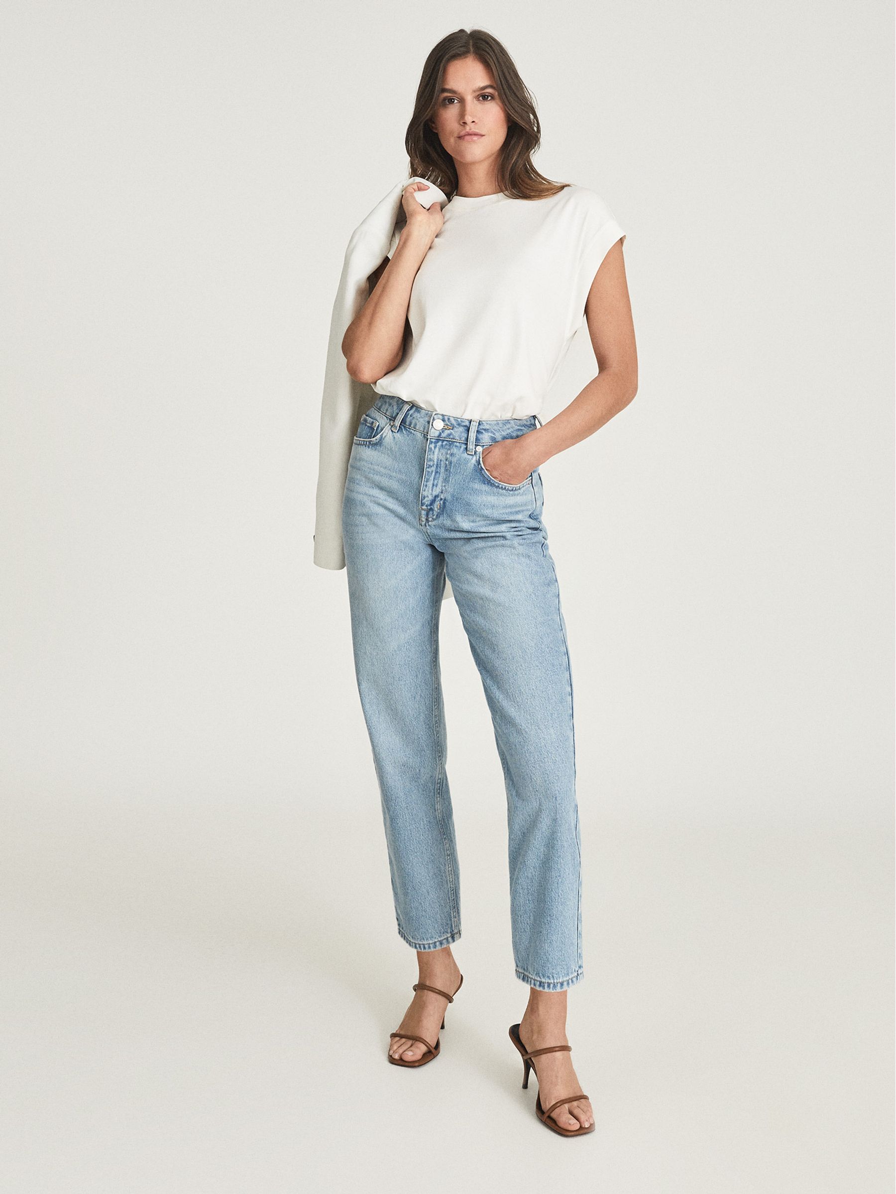 High Rise Straight Leg Jeans in Pale Blue - Image 1 of 5