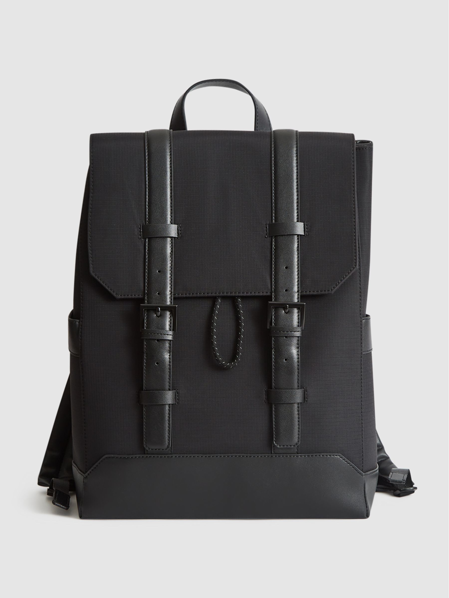 Multi Pocket Nylon Backpack in Black - Image 1 of 10