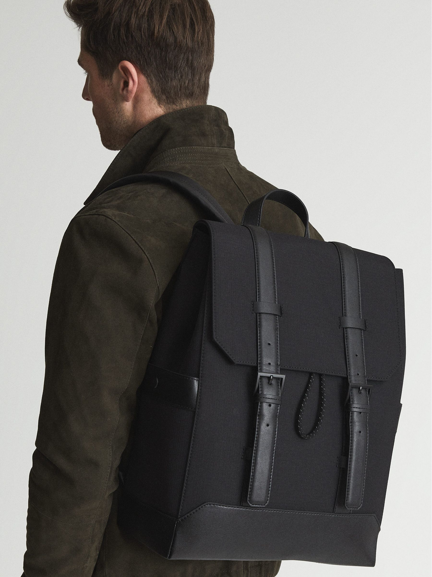 Multi Pocket Nylon Backpack in Black - Image 2 of 10