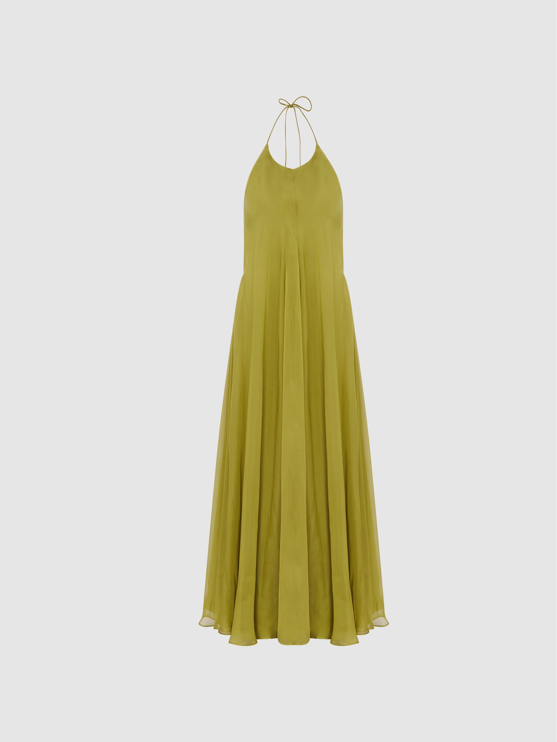 Halterneck Silk Maxi Dress in Lime - Image 2 of 7 Halterneck Silk Maxi Dress in Lime - Image 2 of 7
