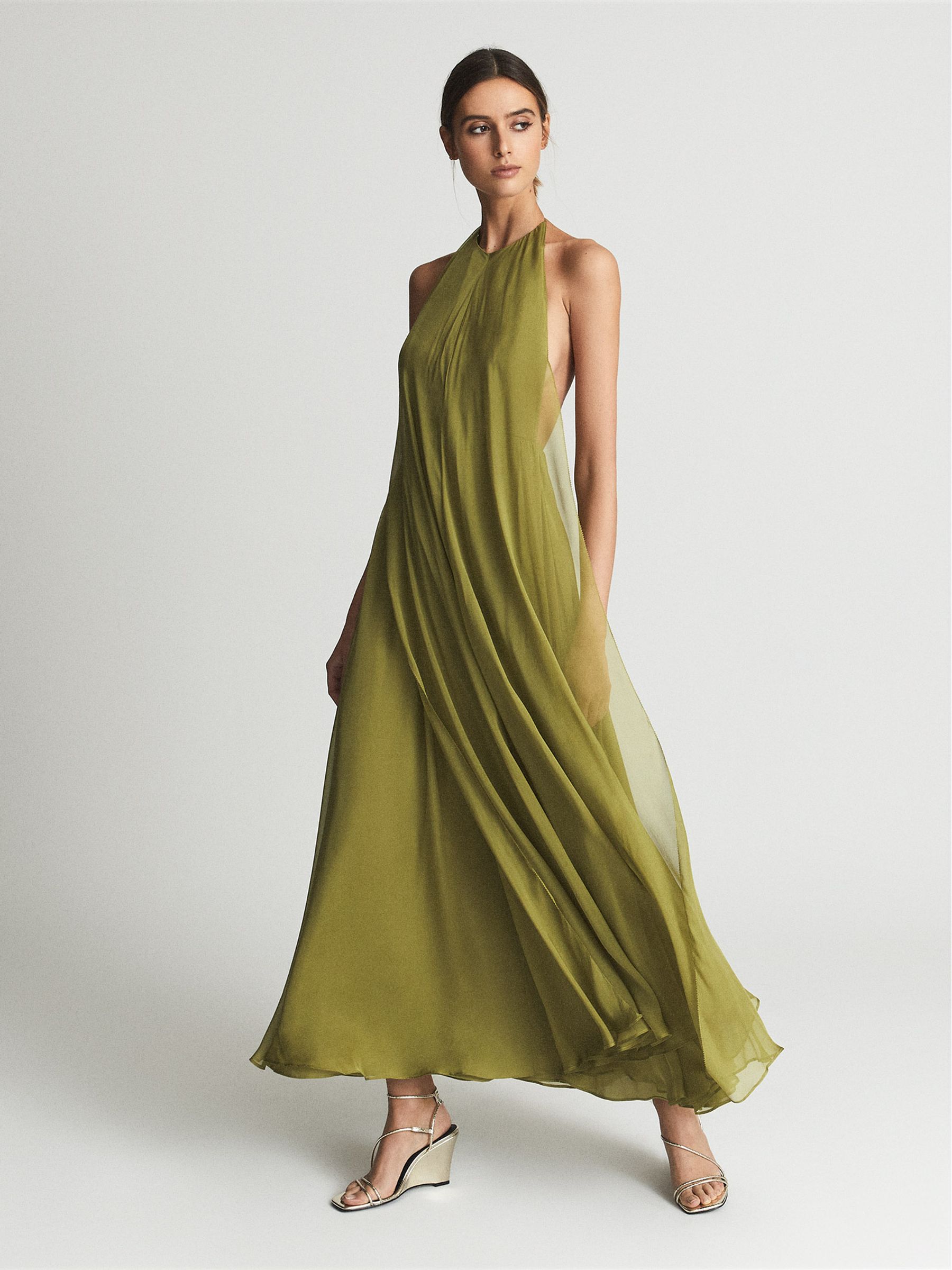 Halterneck Silk Maxi Dress in Lime - Image 4 of 7