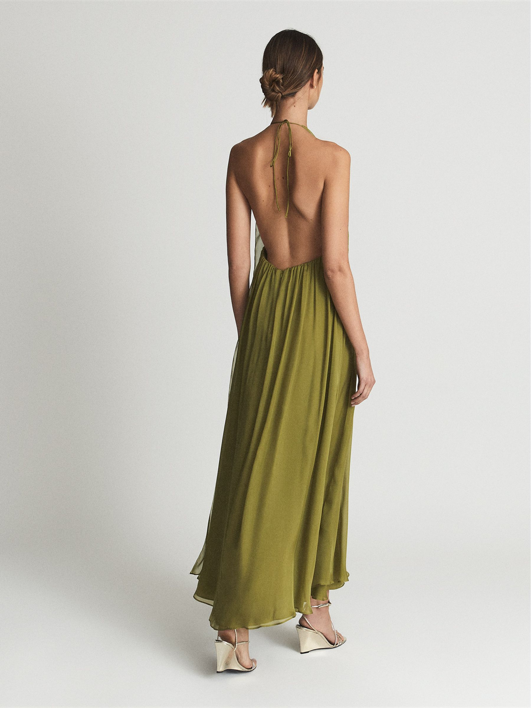 Halterneck Silk Maxi Dress in Lime - Image 5 of 7
