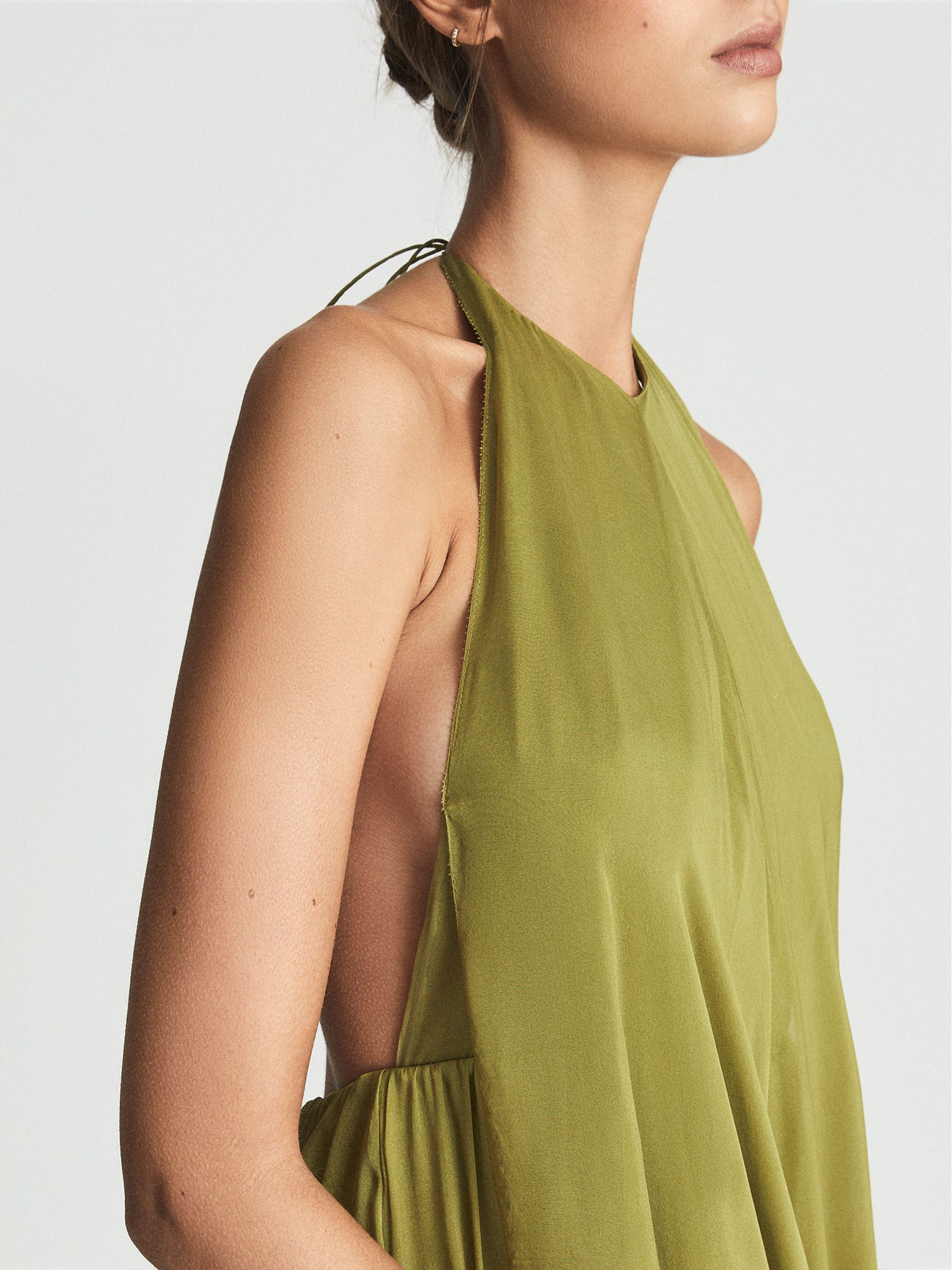 Halterneck Silk Maxi Dress in Lime - Image 6 of 7