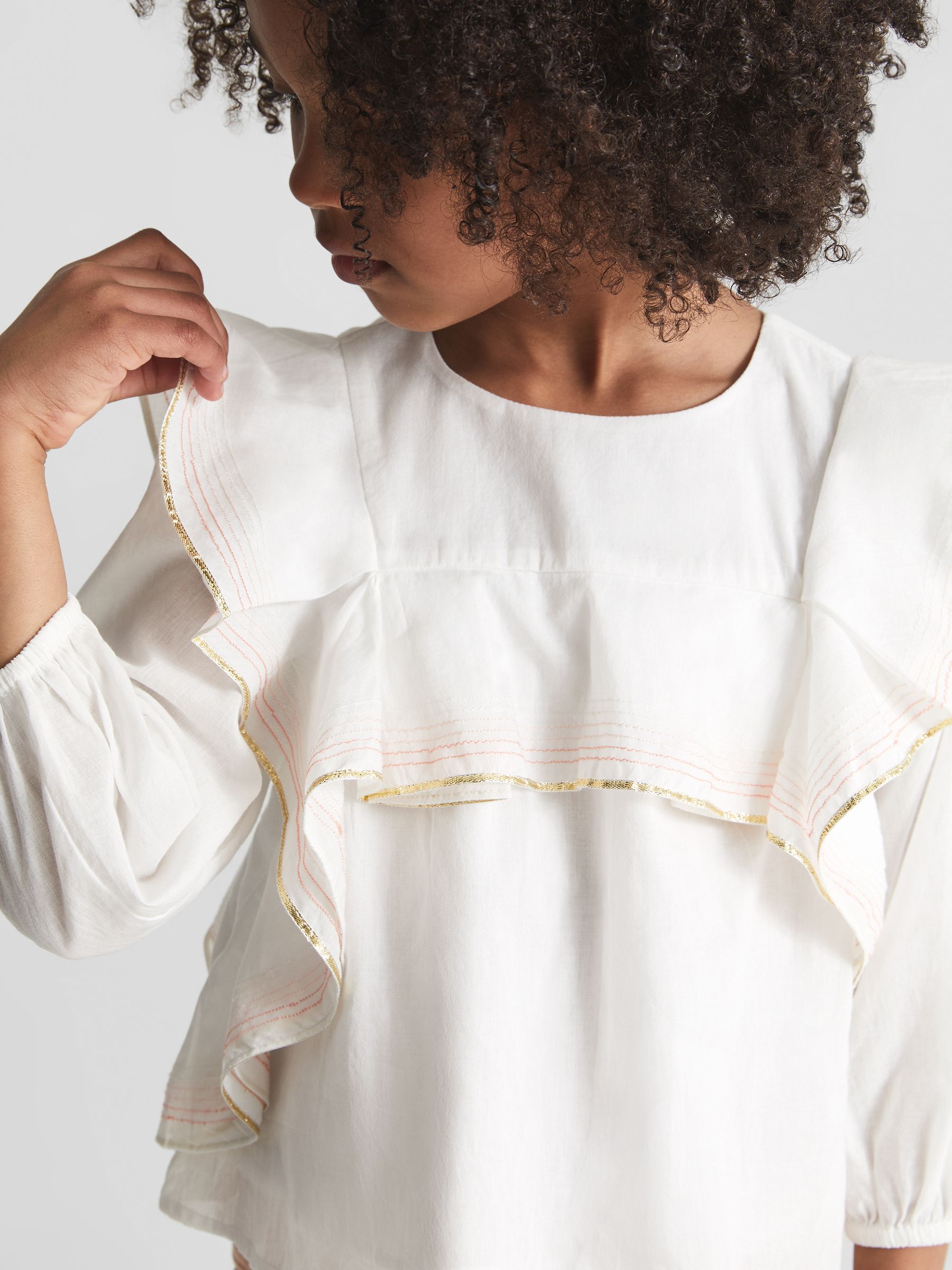 Ruffle Shoulder Blouse in White - Image 1 of 1
