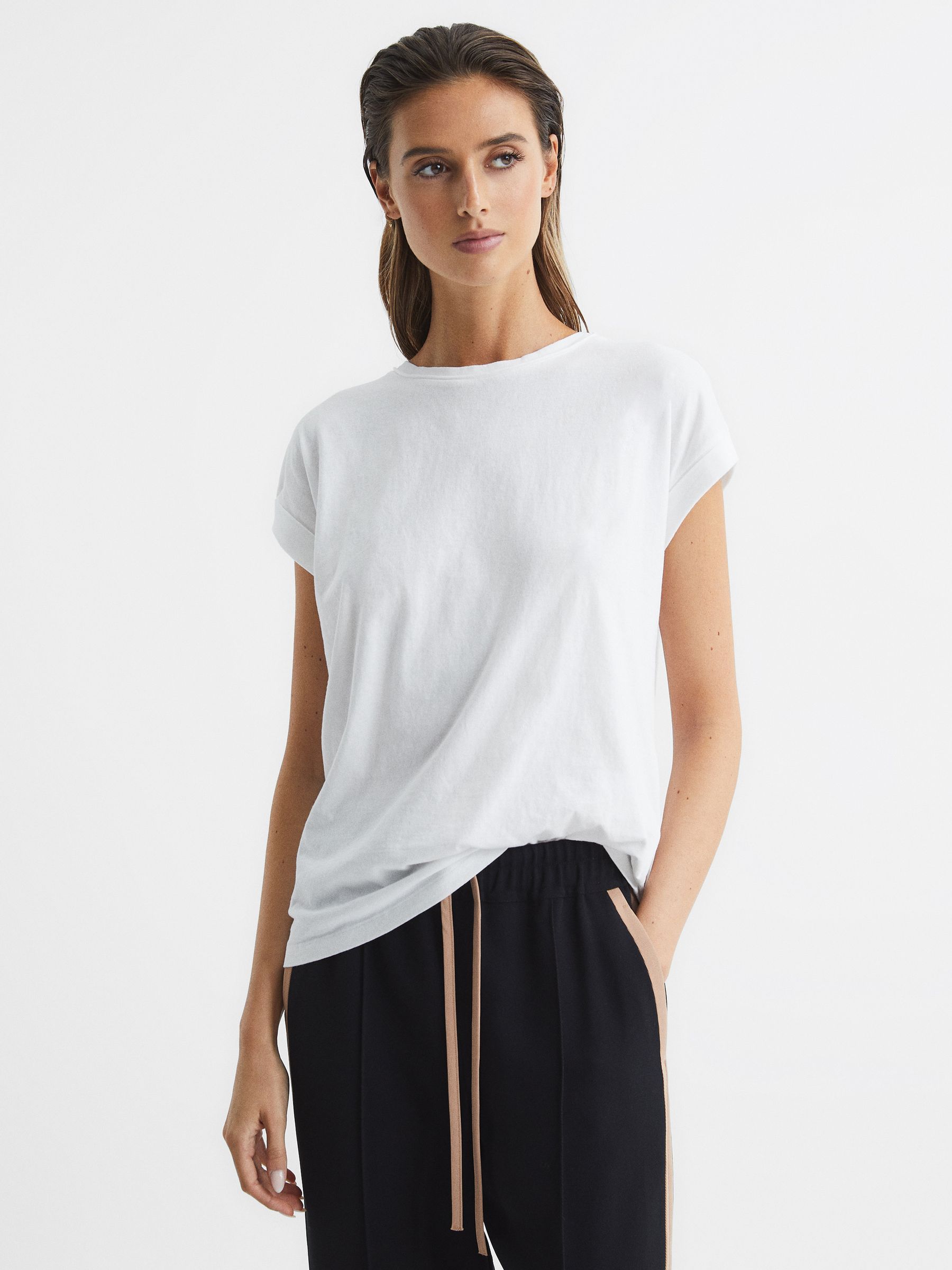 Cotton-Jersey Crew Neck T-Shirt in White - Image 1 of 6