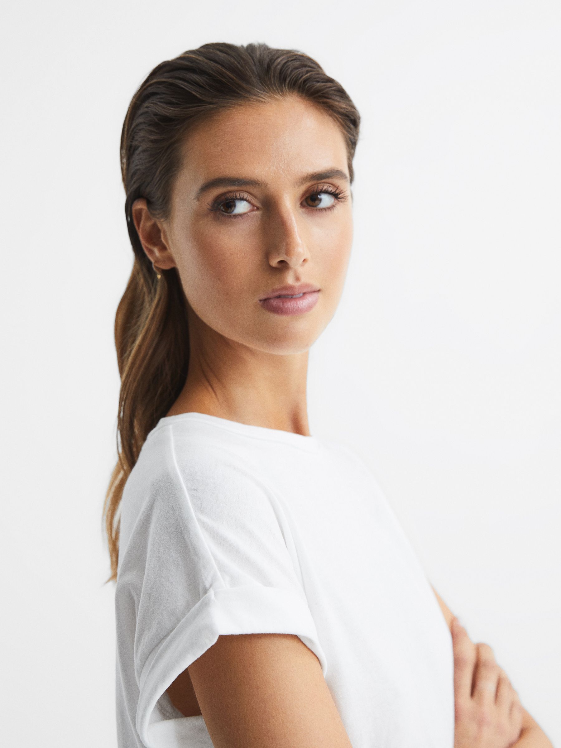 Cotton-Jersey Crew Neck T-Shirt in White - Image 4 of 6