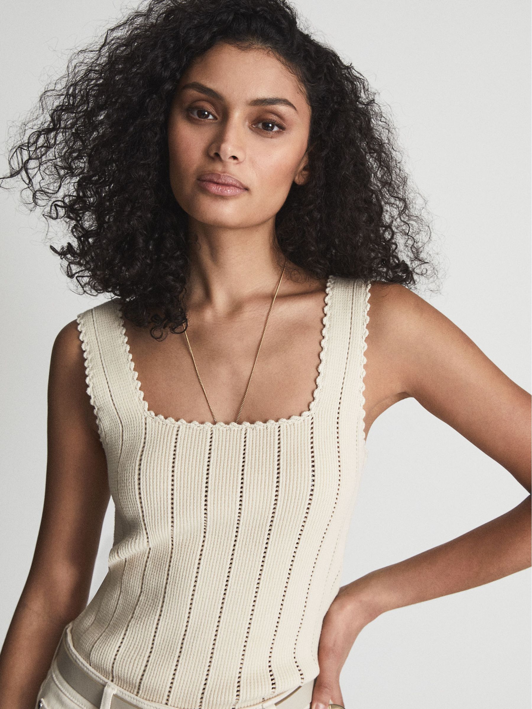 Stitch Interest Square Neck Vest in Neutral - Image 1 of 5