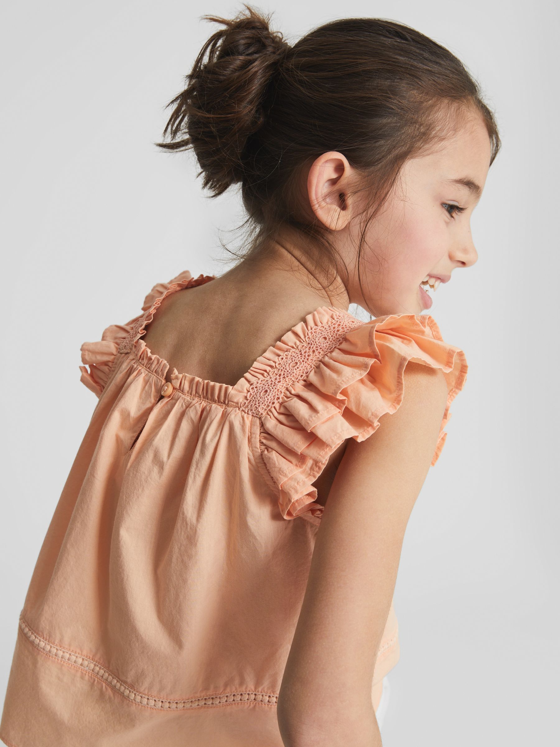 Ruffle Shoulder Top in Orange - Image 1 of 7 Ruffle Shoulder Top in Orange - Image 1 of 7
