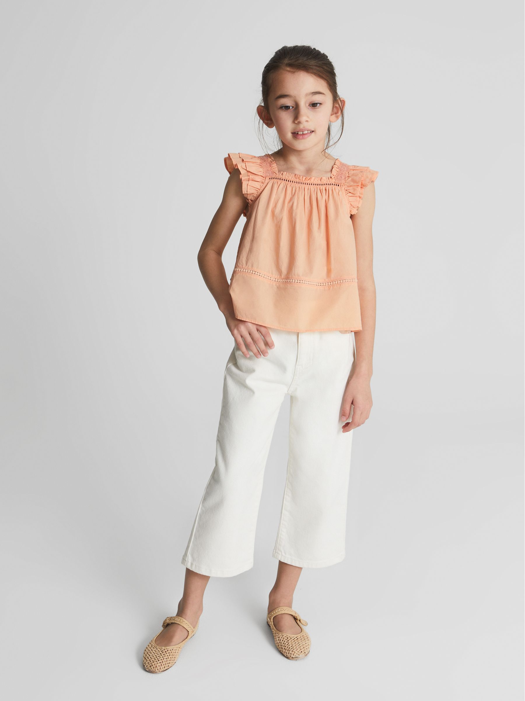 Ruffle Shoulder Top in Orange - Image 3 of 7