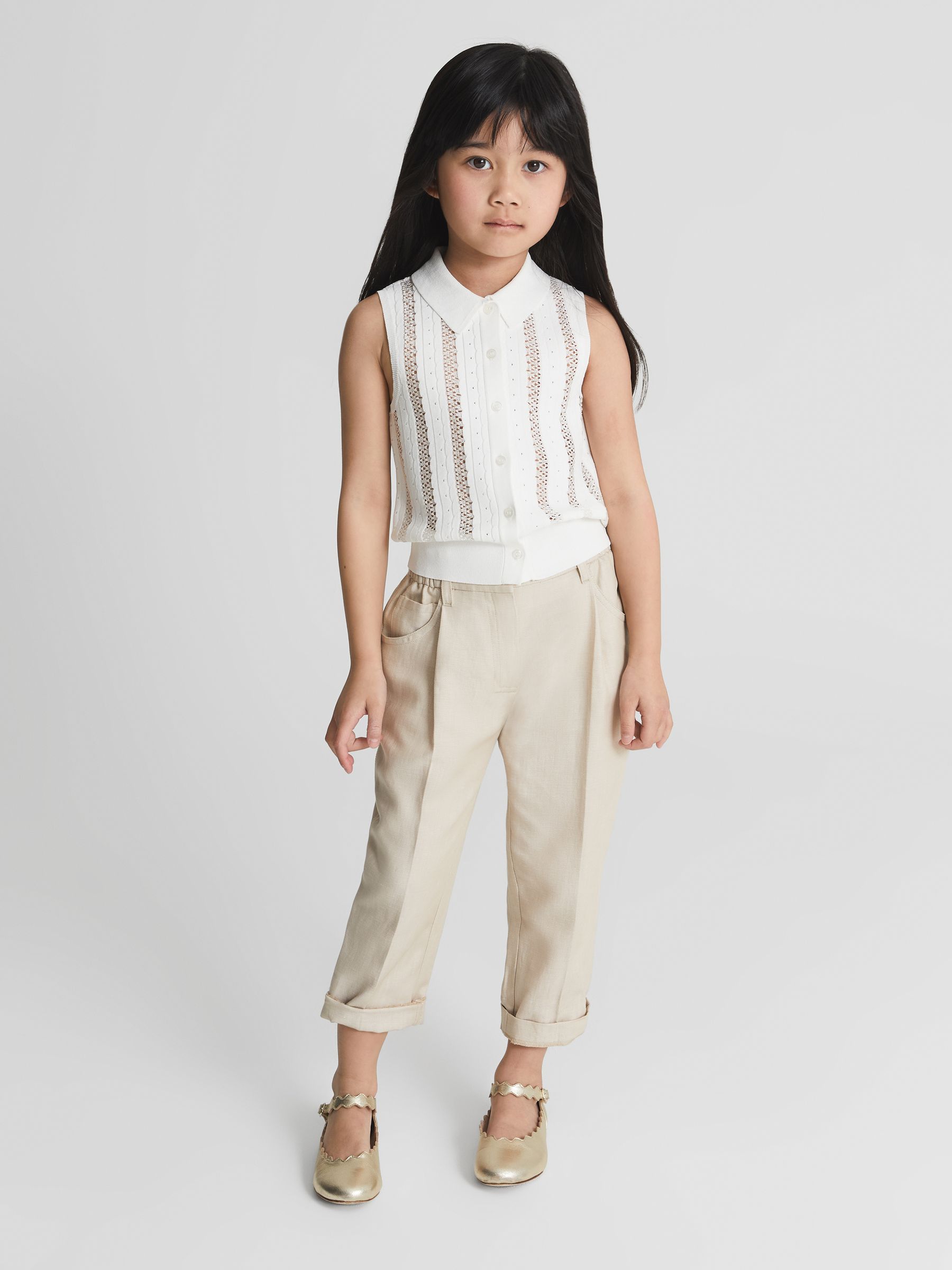 Knitted Button Through Cami Top in Ivory - Image 3 of 6