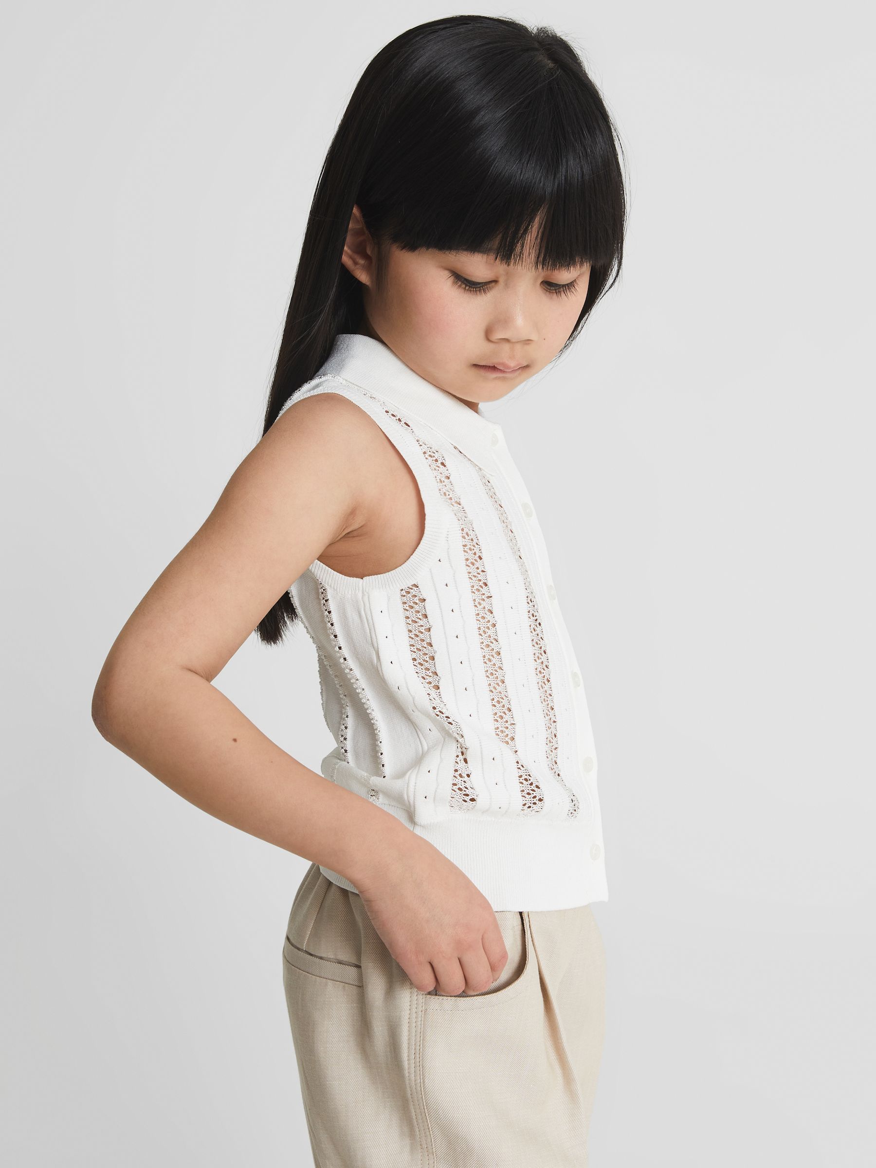 Knitted Button Through Cami Top in Ivory - Image 4 of 6