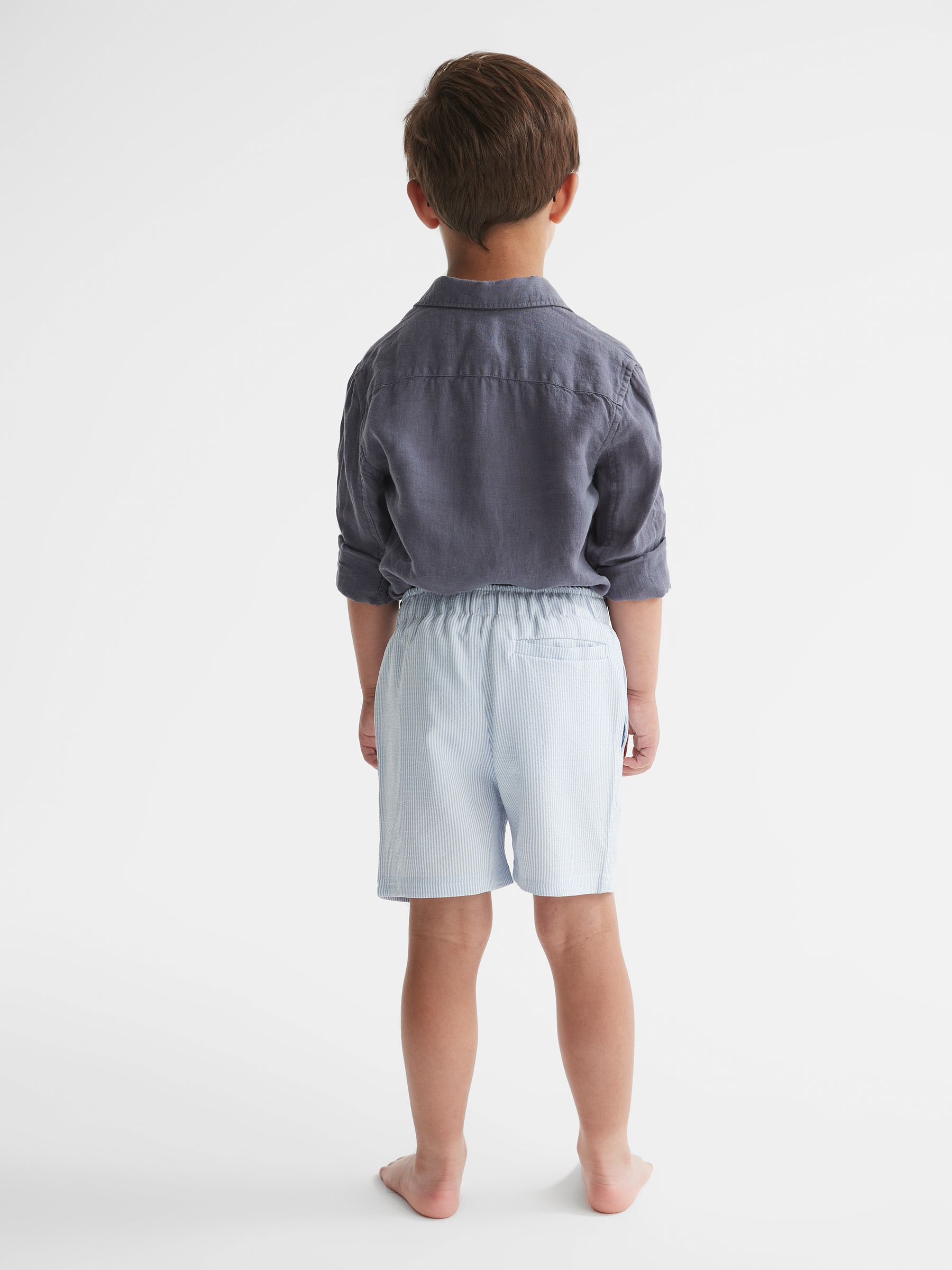 Seersucker Stripe Swim Shorts in Sky Blue/White - Image 5 of 7