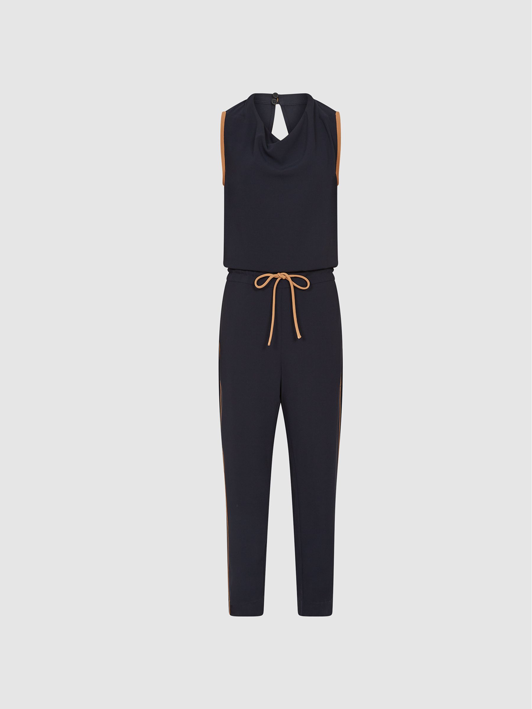 Side Stripe Jumpsuit in Navy/Camel - Image 2 of 7