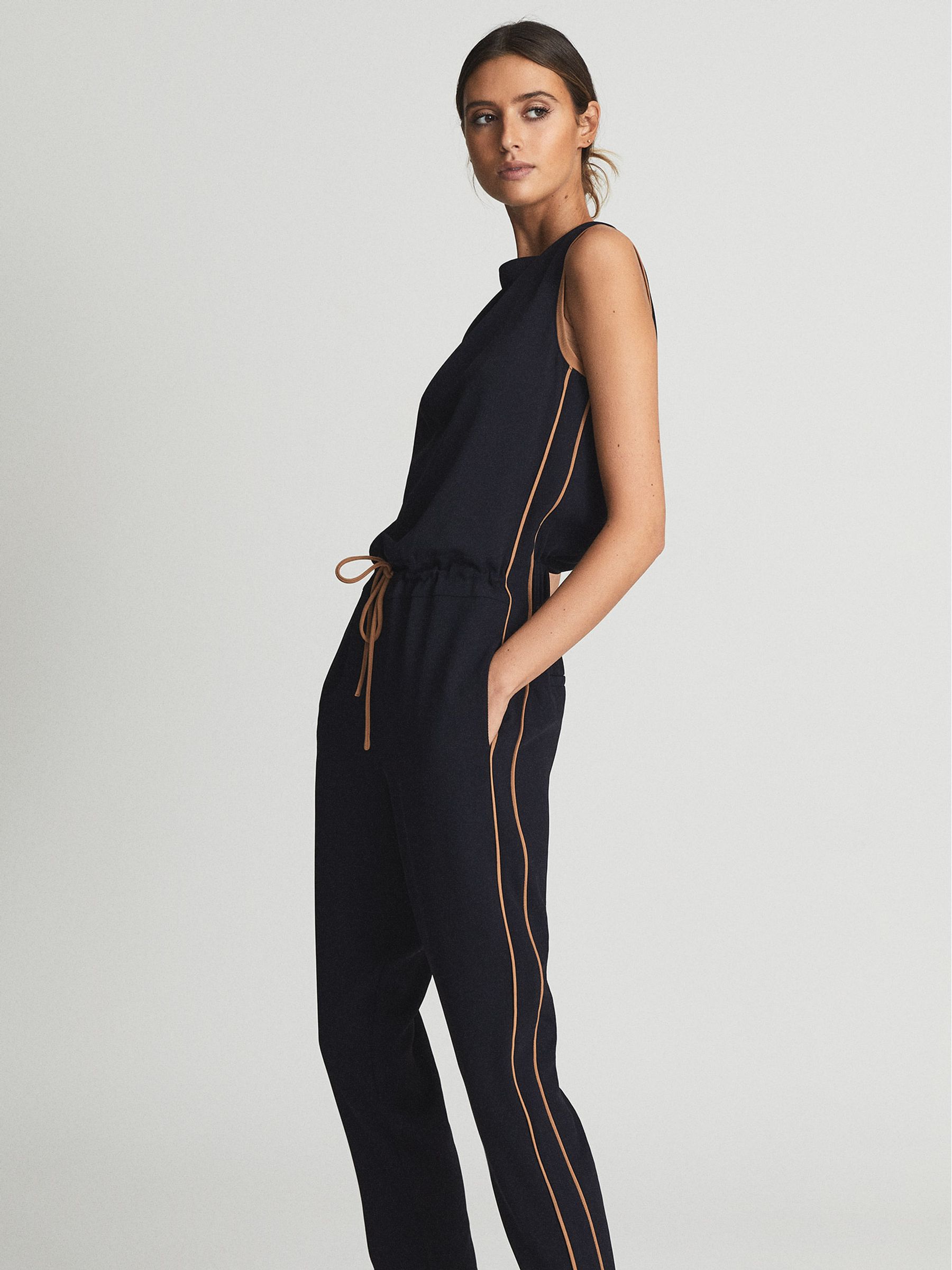 Side Stripe Jumpsuit in Navy/Camel - Image 3 of 7