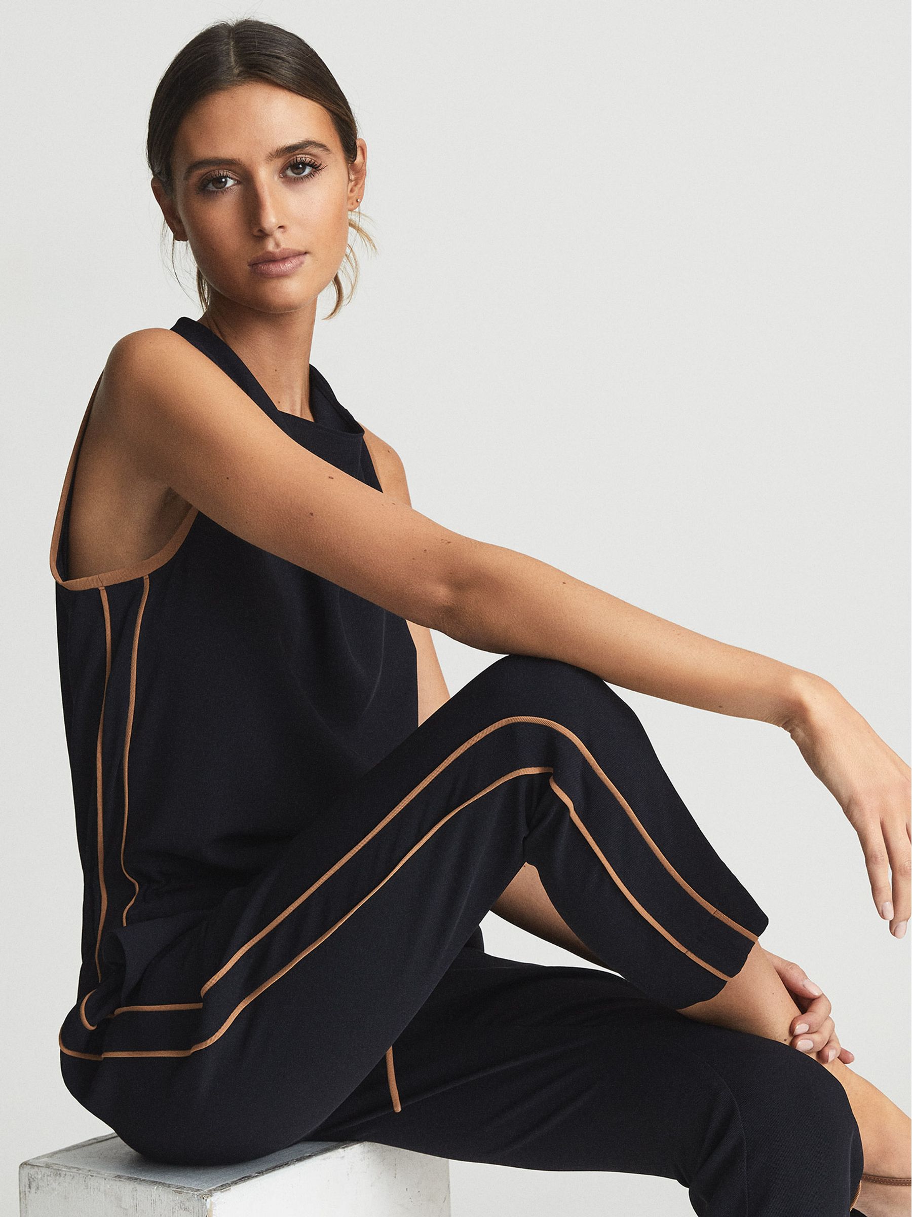 Side Stripe Jumpsuit in Navy/Camel - Image 4 of 7