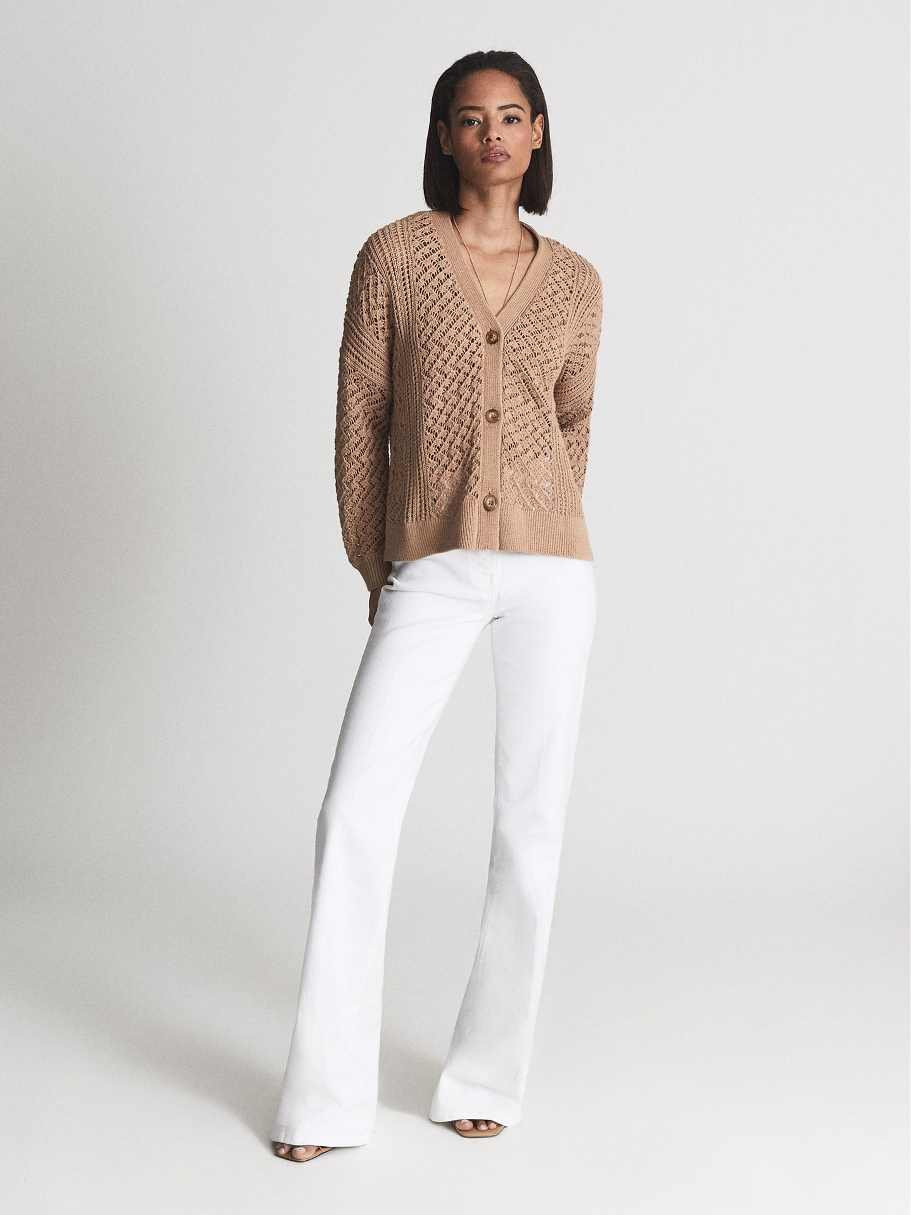 Cable Knit Cardigan in Camel - Image 3 of 7