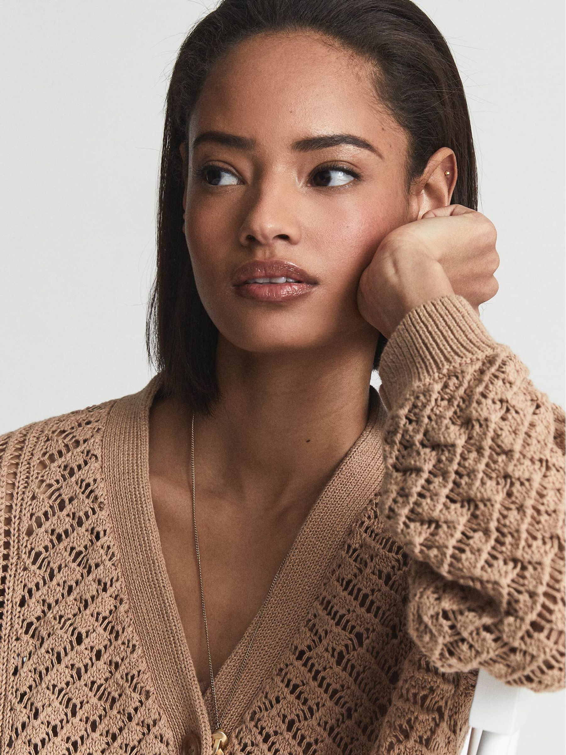 Cable Knit Cardigan in Camel - Image 4 of 7