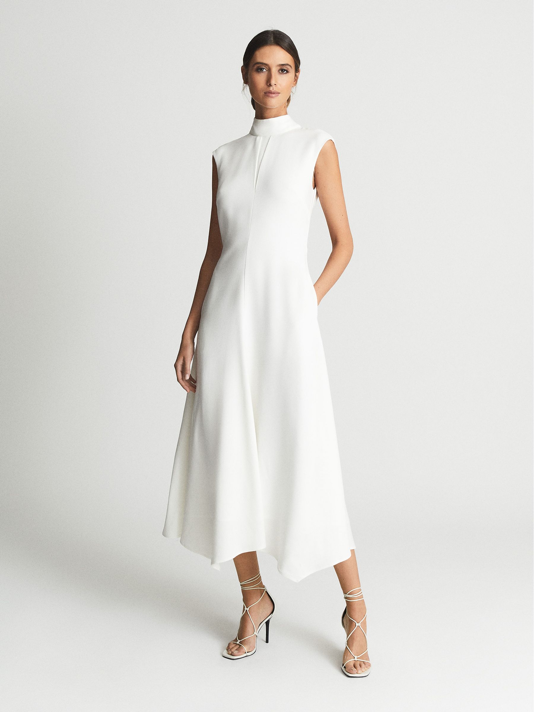 Petite Open Back Midi Dress in White - Image 1 of 6