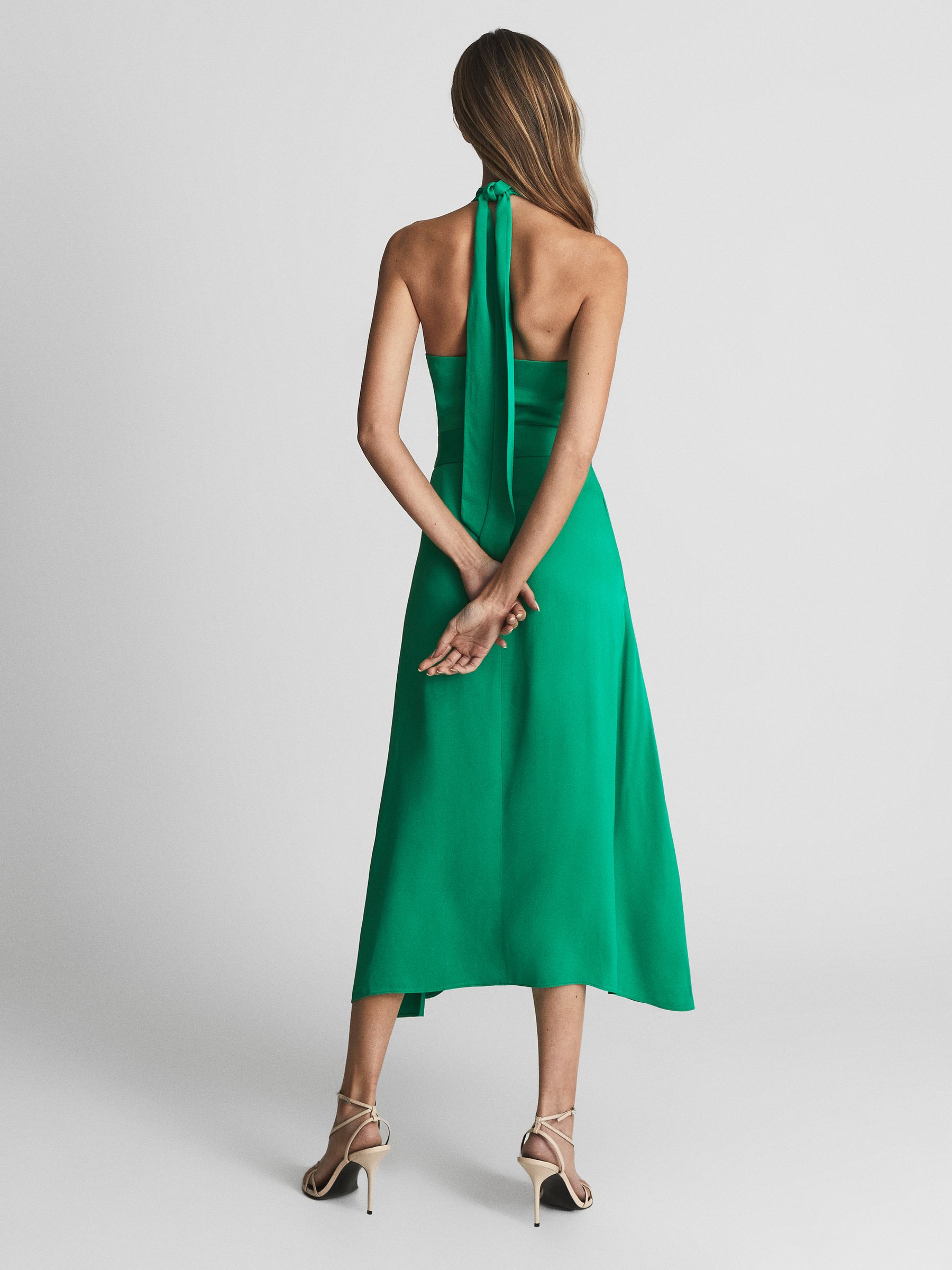 Tie Waist Halterneck Midi Dress in Green - Image 5 of 6