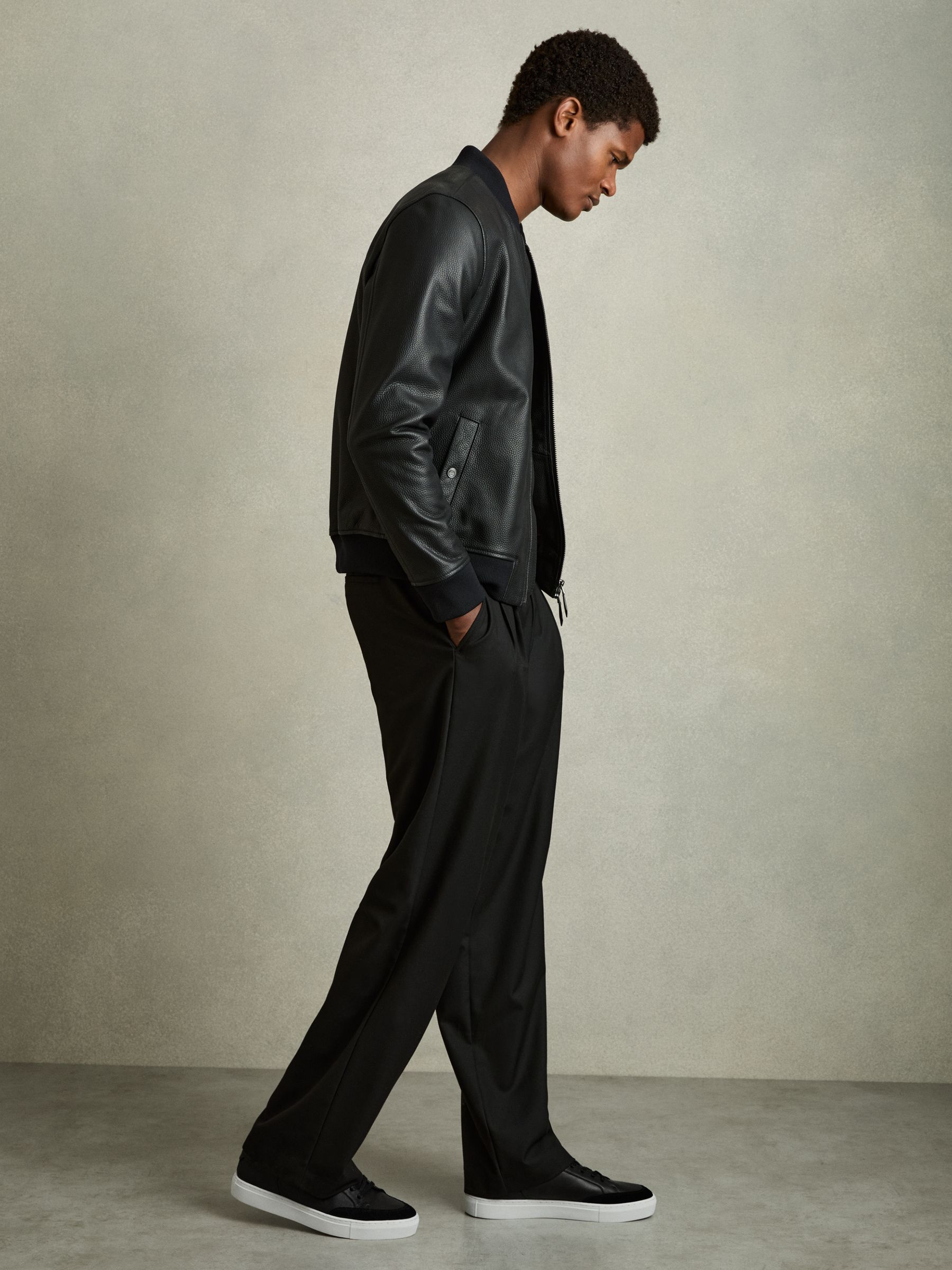Leather Low Top Trainers in Black - Image 2 of 7