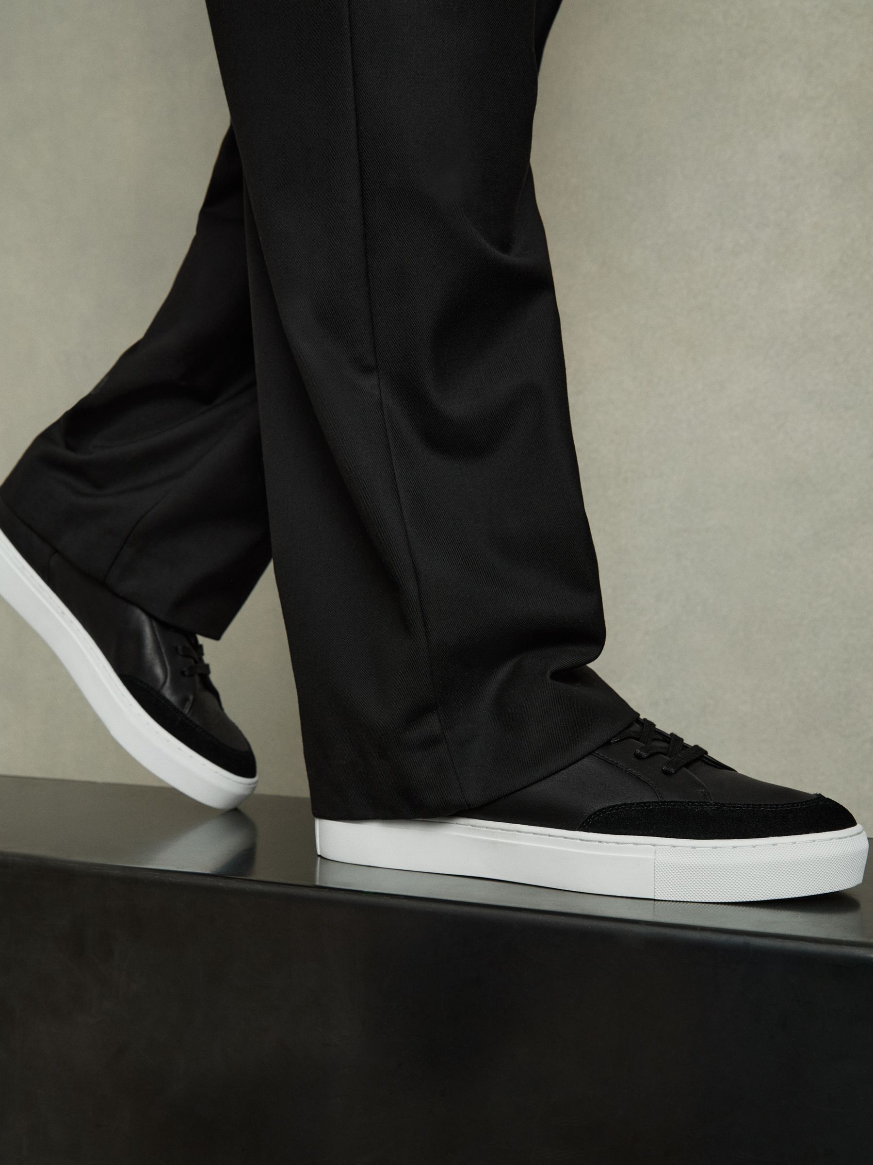 Leather Low Top Trainers in Black - Image 6 of 7