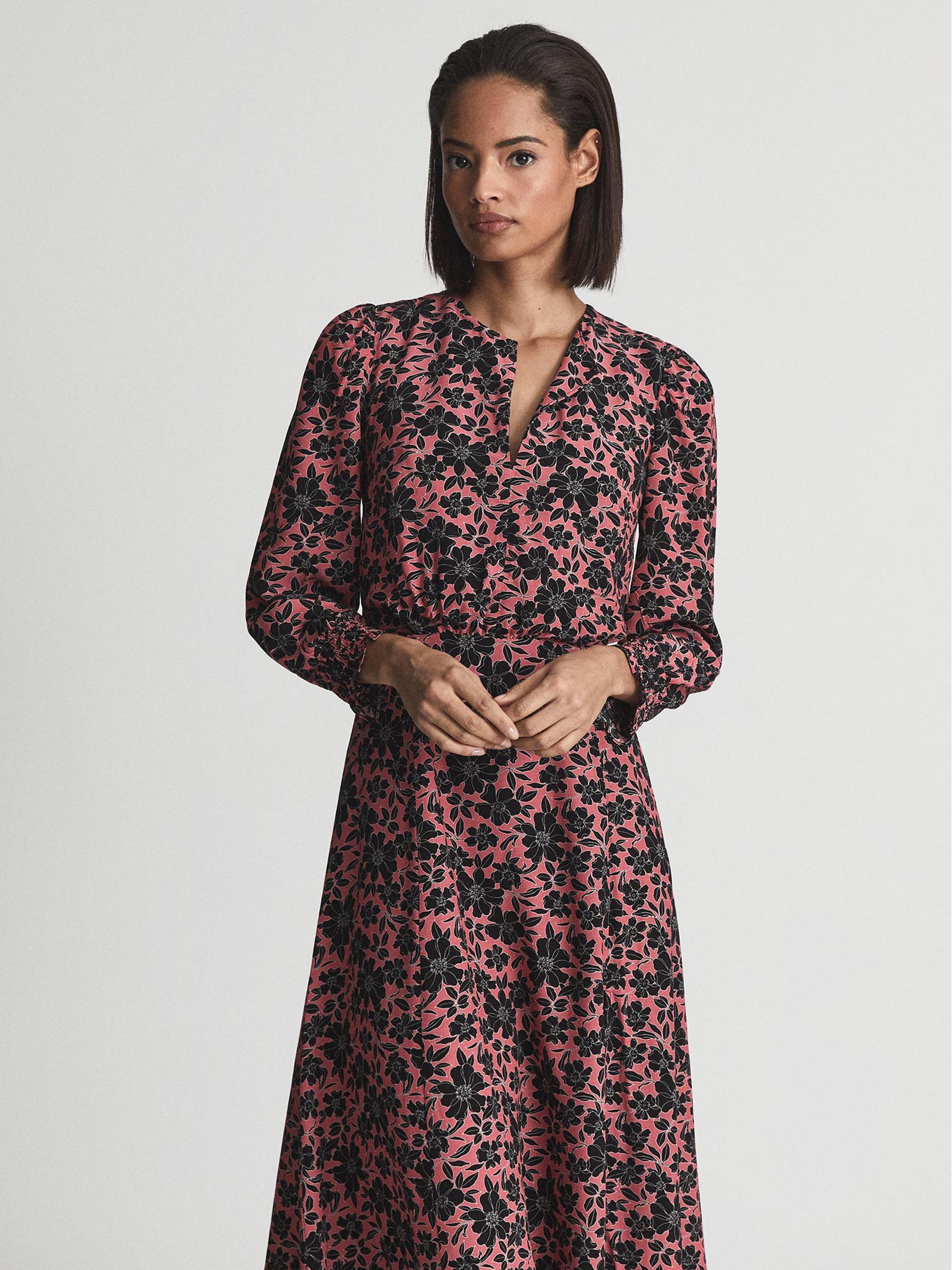 Crew Neck Printed Midi Dress in Black - Image 3 of 6