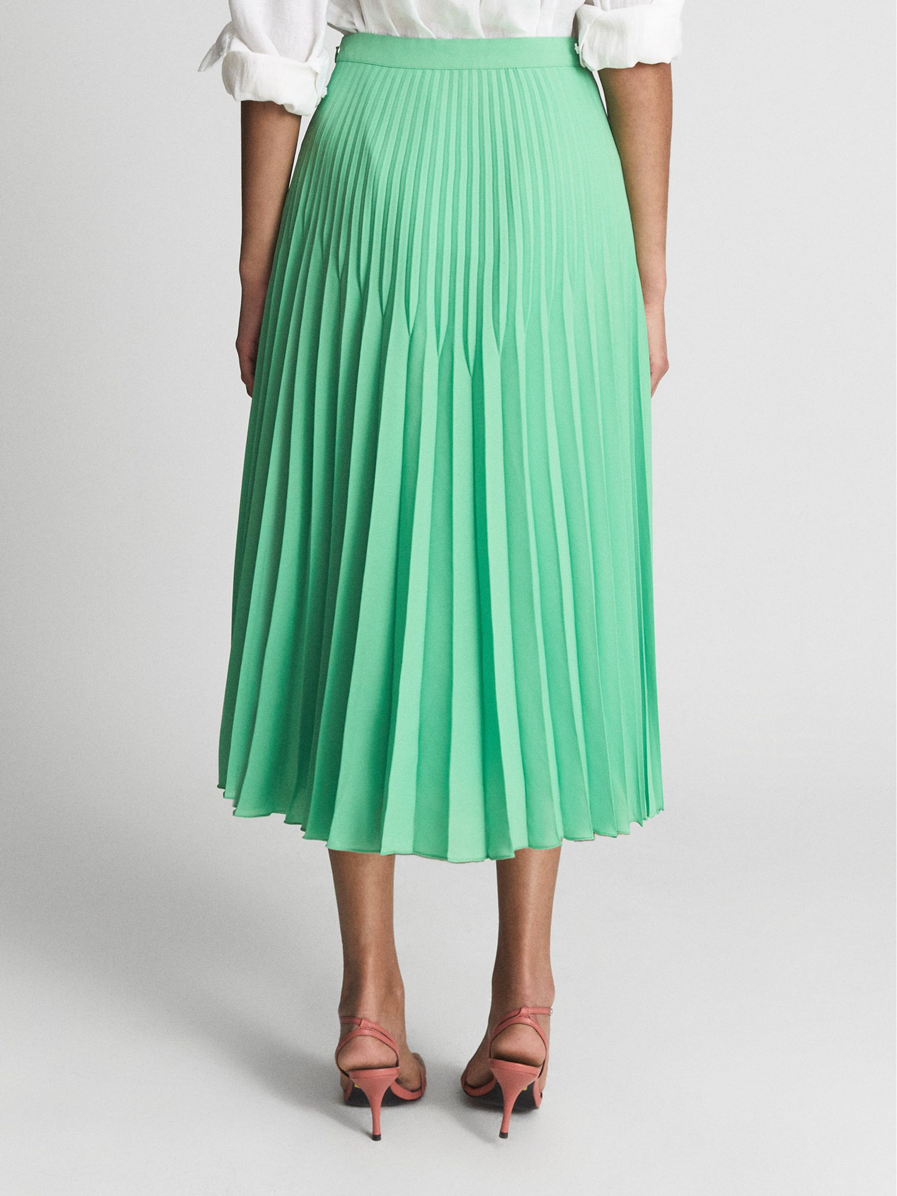 Reiss Pleated Midi Skirt in Green - REISS