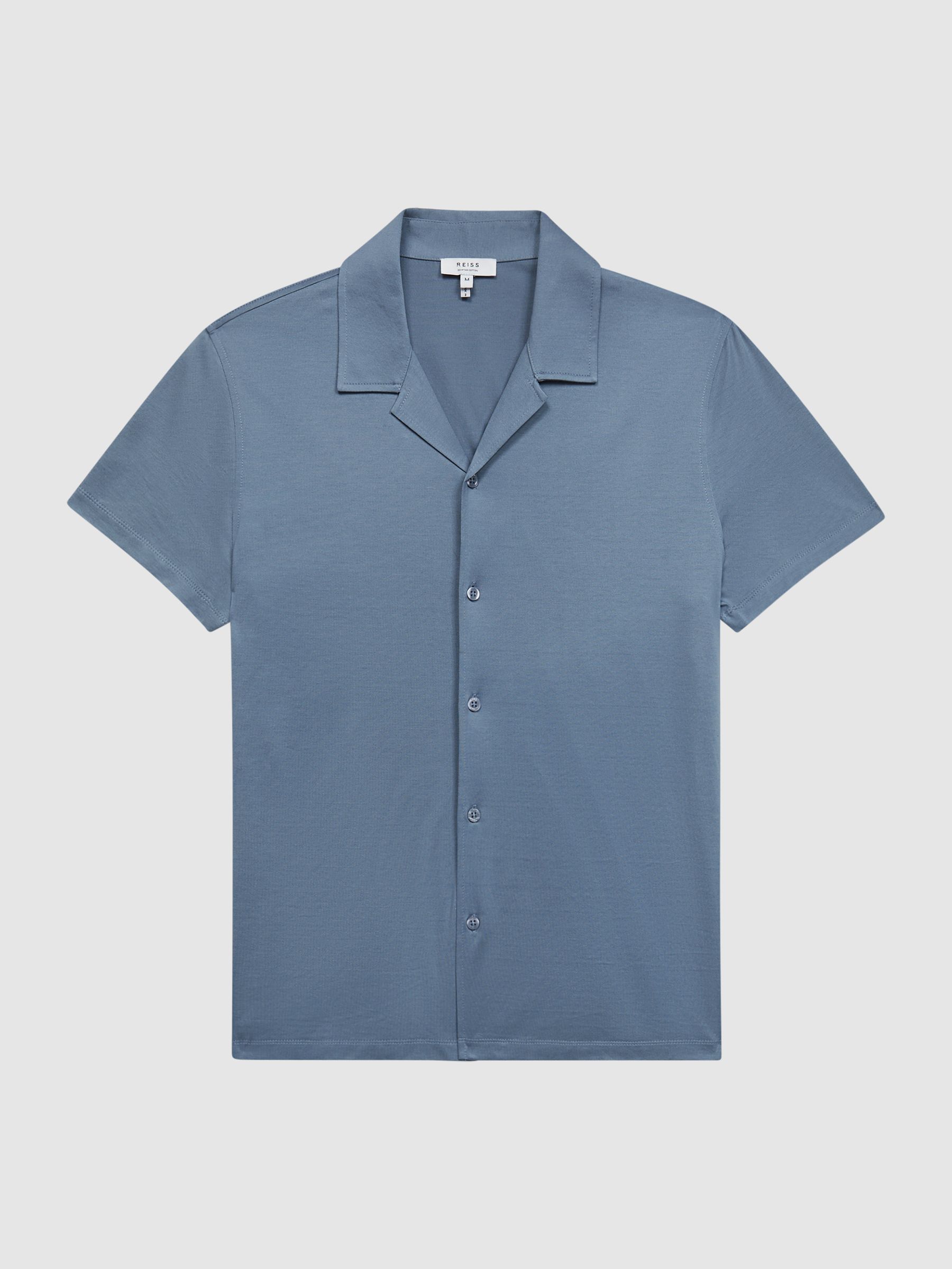Mercerised Jersey Cuban Collar Shirt in Steel Blue - Image 2 of 7