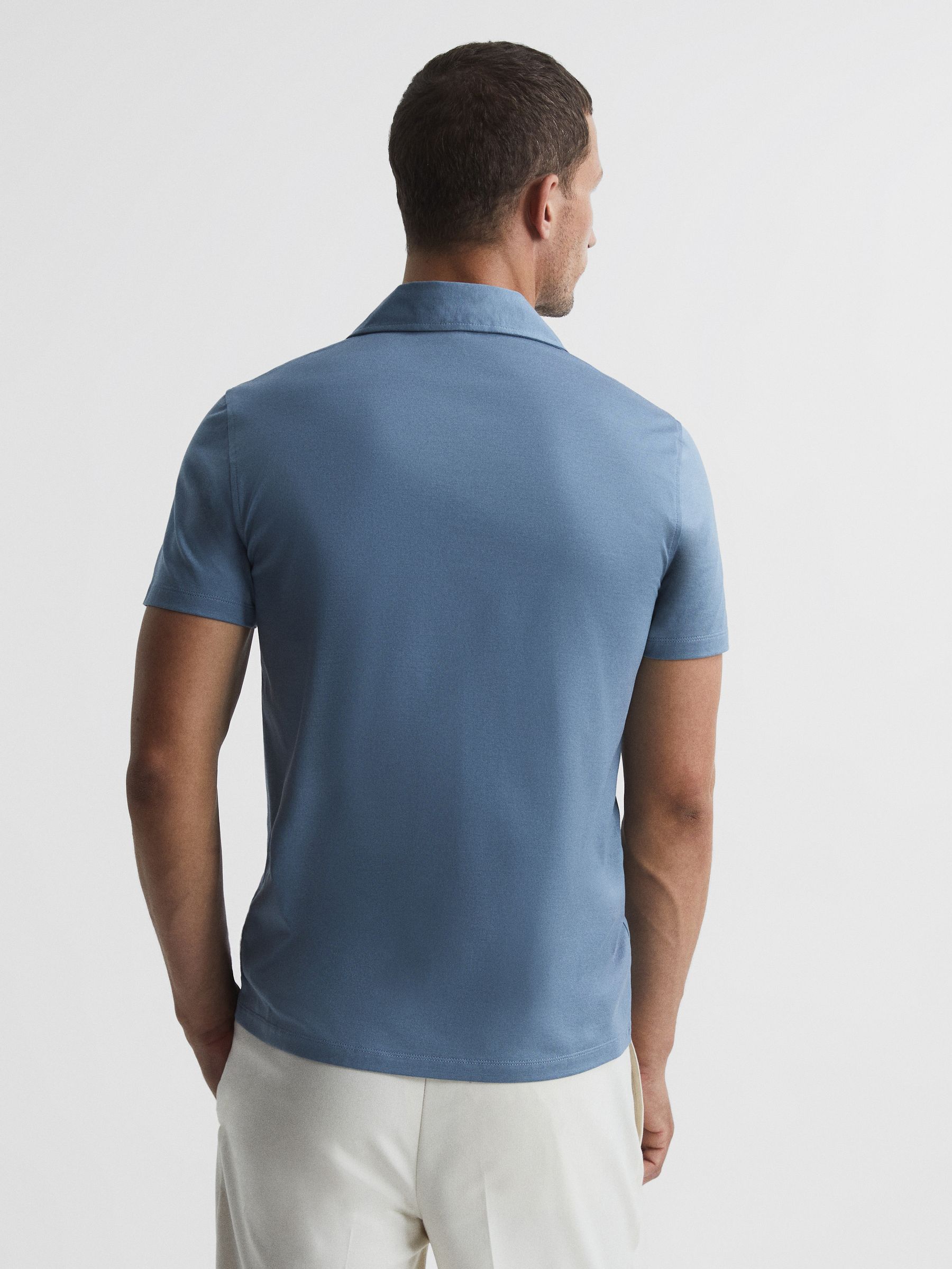 Mercerised Jersey Cuban Collar Shirt in Steel Blue - Image 5 of 7